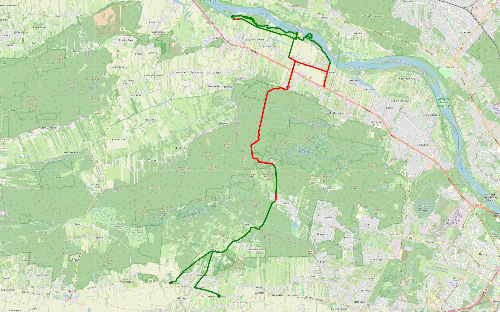 Mapa trasy Zaborów Wisla - 52.3 km trasy offroad, Powiat Nowodworski