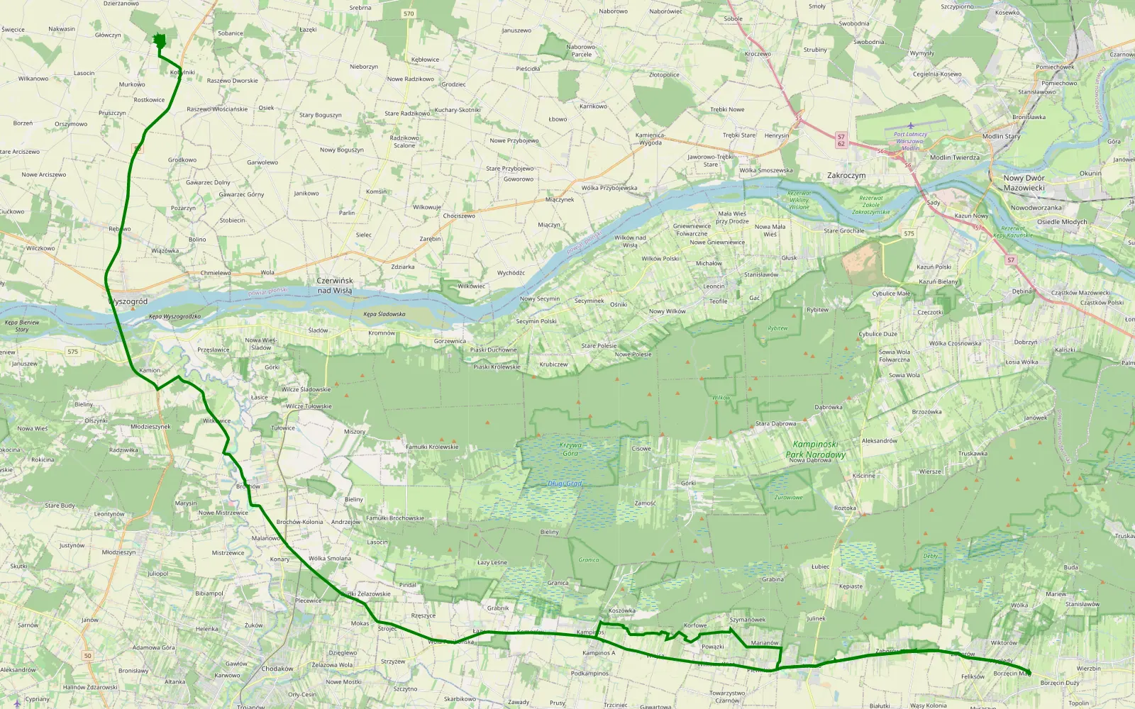 Map of Borzęcin Duży Kolylinki - 5.6 km offroad trail, Warsaw West County