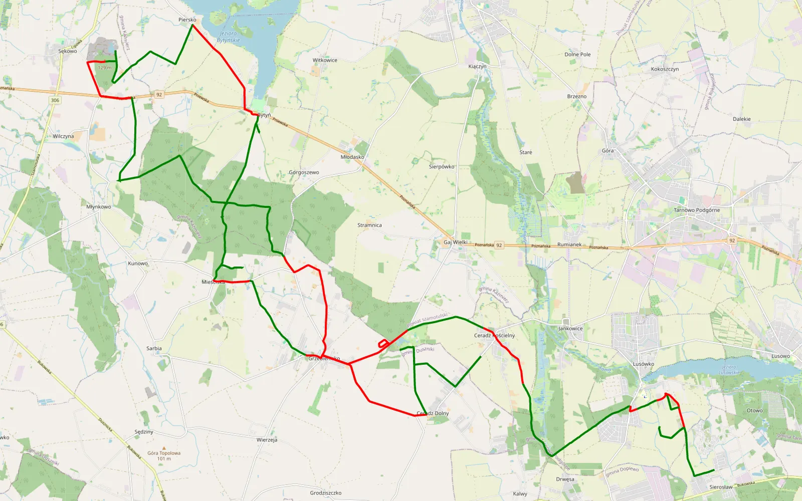 Mapa trasy Sierosław - Ceradz Kościelny - 54.3 km trasy offroad, Powiat Szamotulski
