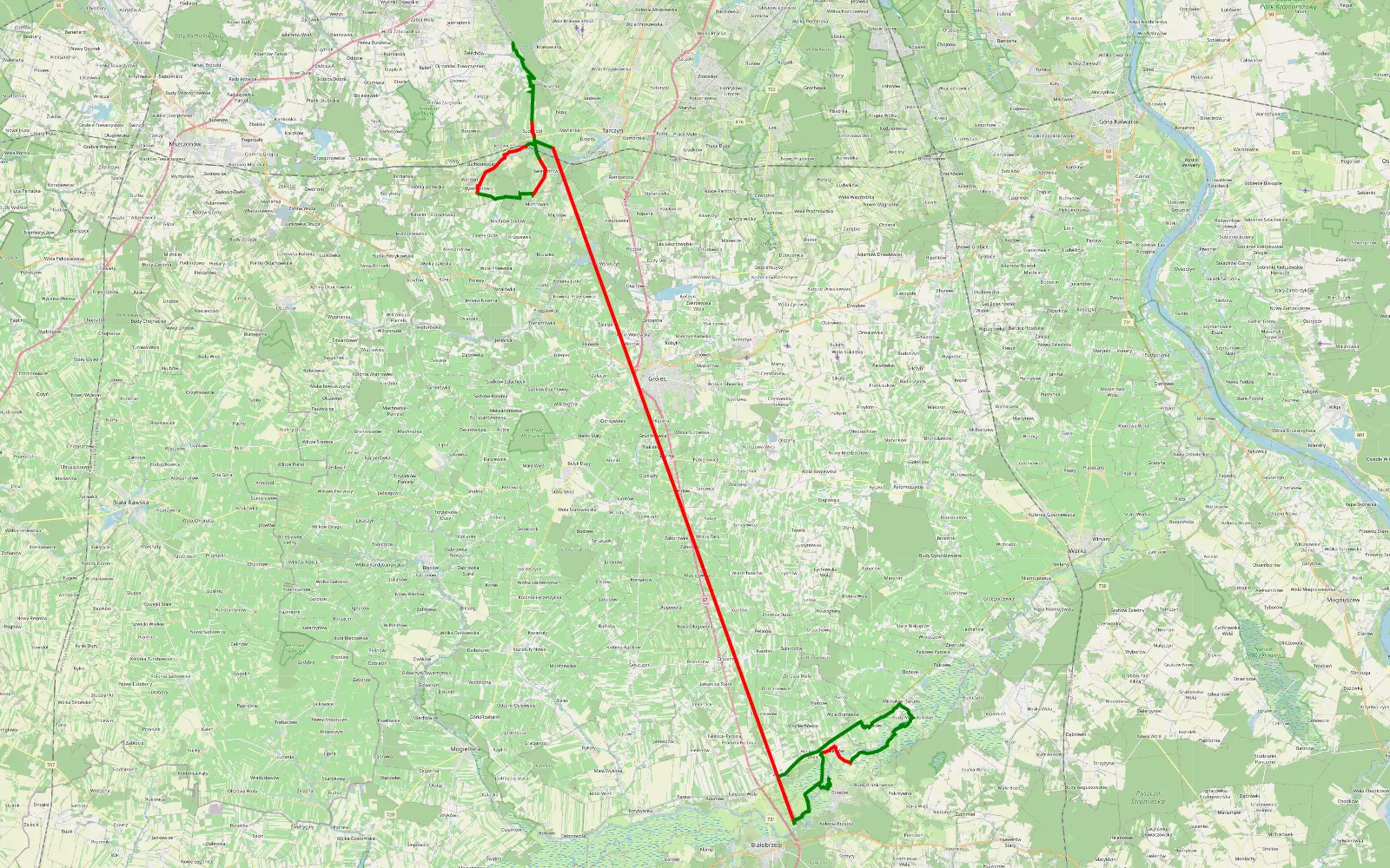 Map of Krakowiany - Suchodół - 67.8 km offroad trail, Grójec County