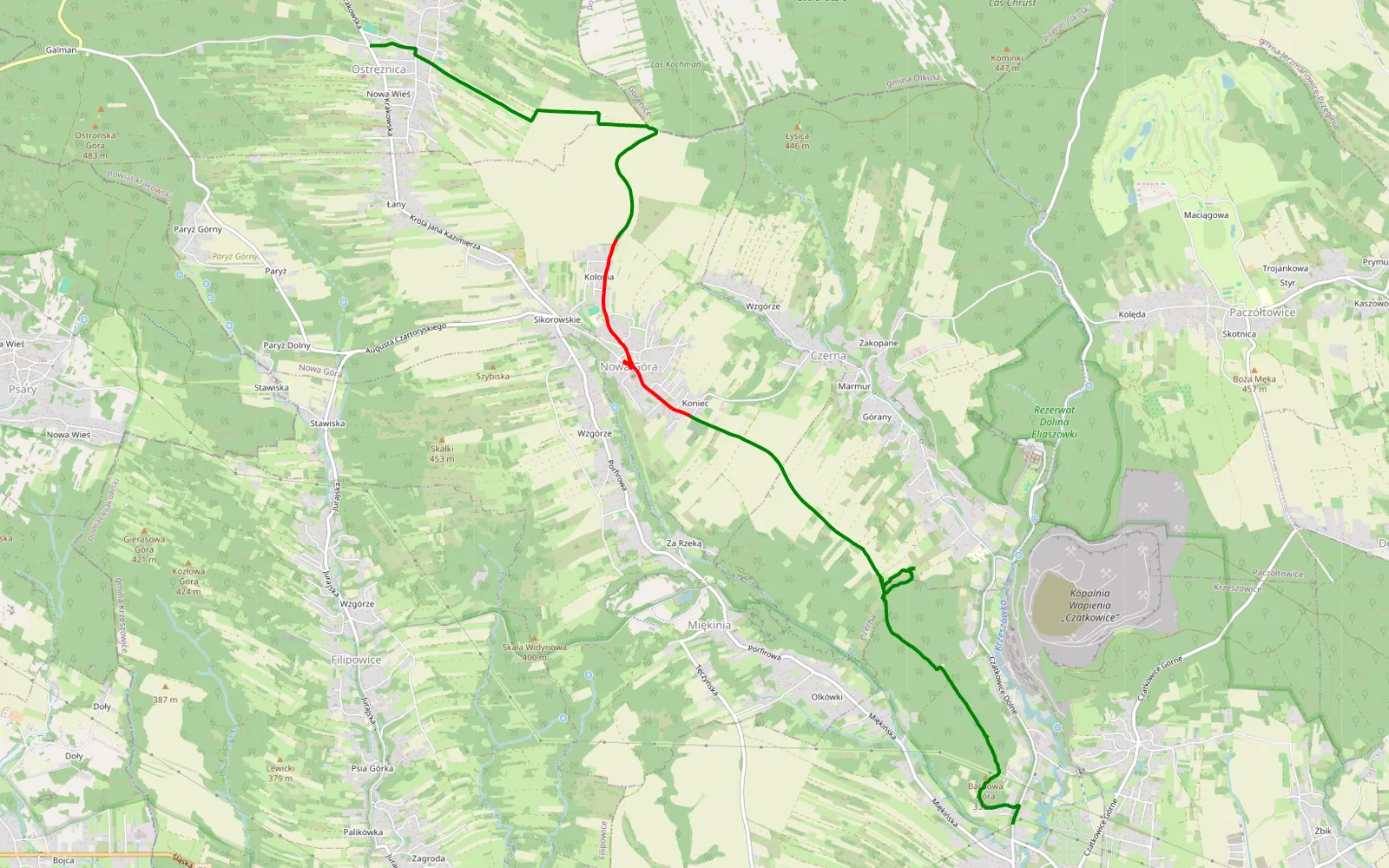 Mapa trasy Krzeszowice - Ostrężnica - 9.4 km trasy offroad, Powiat Krakowski