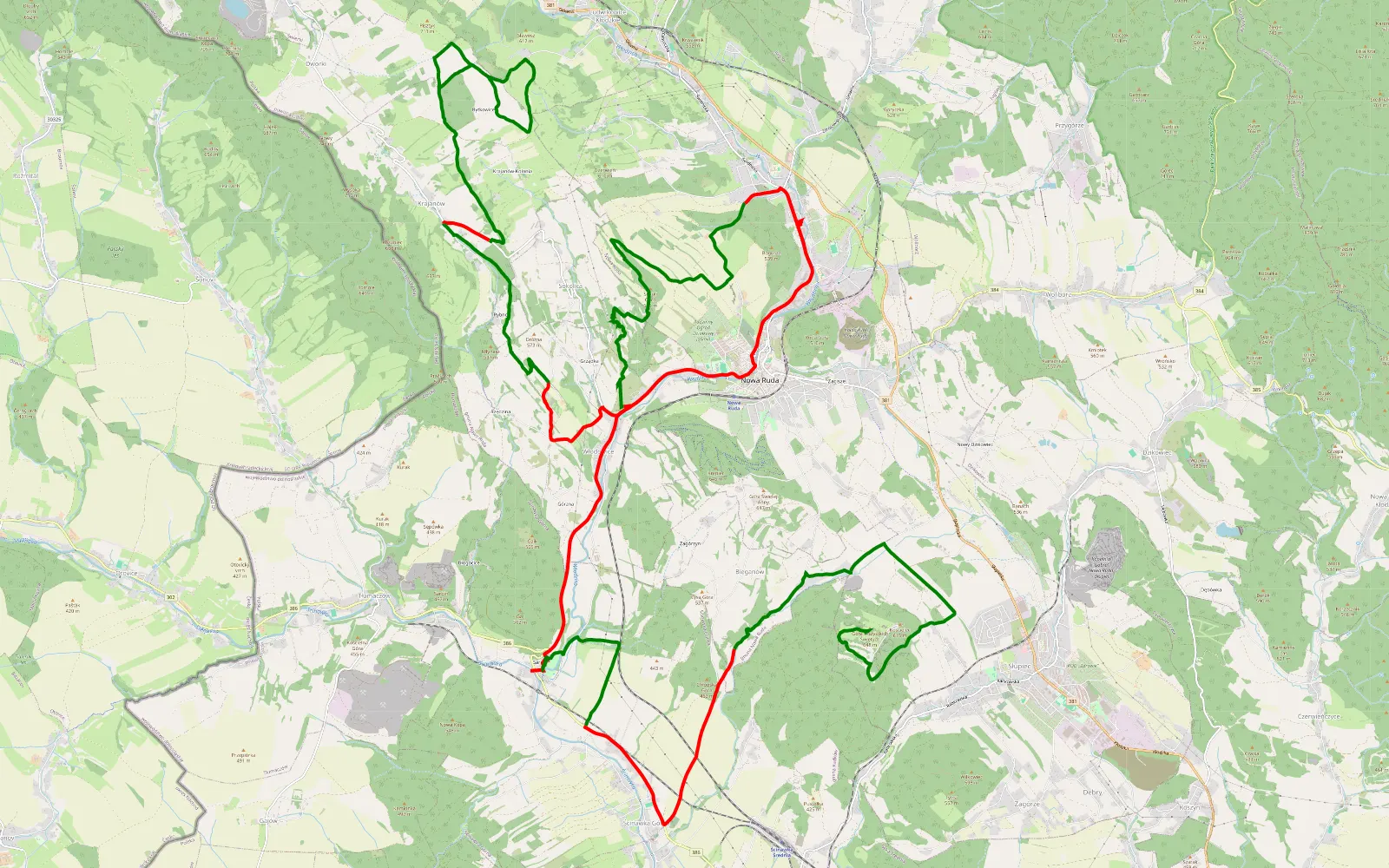 Mapa trasy Krajanów - Słupiec - 38.6 km trasy offroad, Powiat Kłodzki