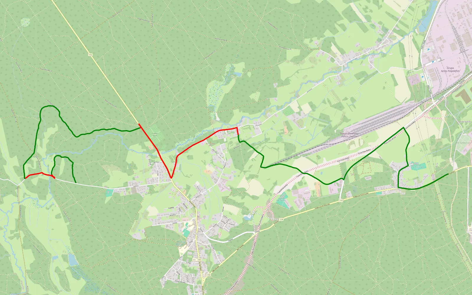 Mapa trasy Trzeszczyn - Gunice - 10.2 km trasy offroad, Powiat Policki