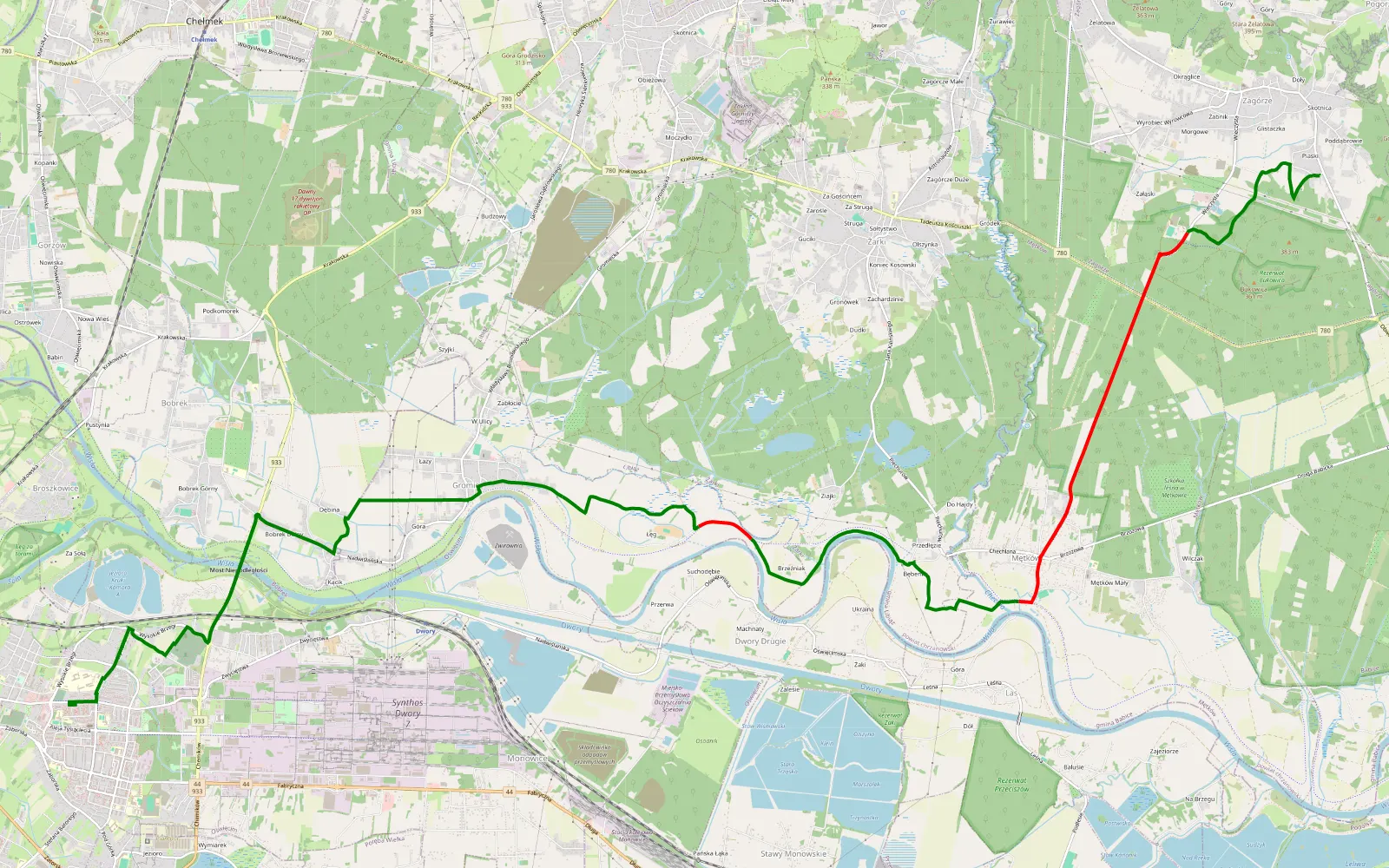Mapa trasy Zagórze - Oświęcim - 12.8 km trasy offroad, Powiat Chrzanowski
