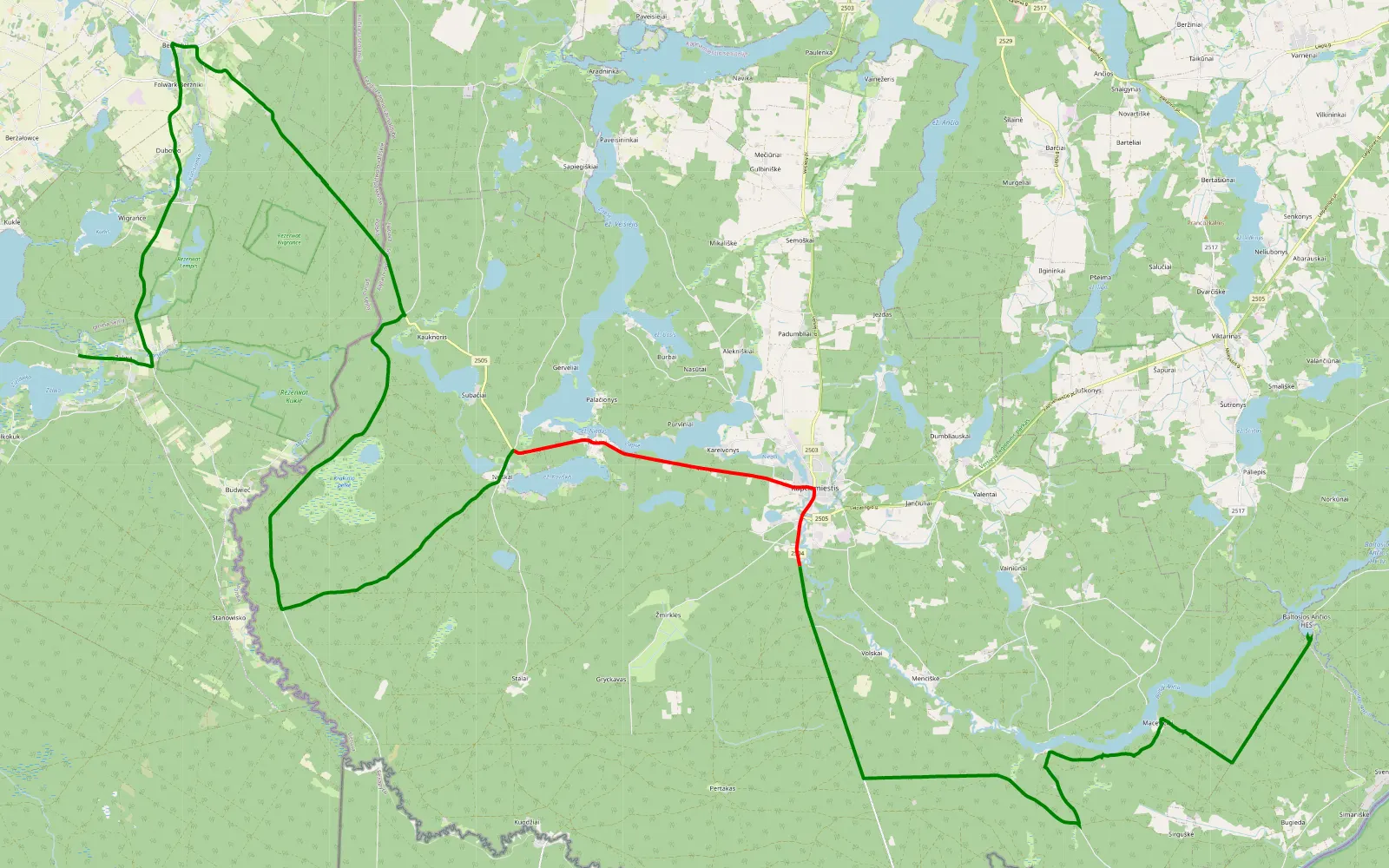 Mapa trasy Zelwa - Baltosios Ančios HES - 45.5 km trasy offroad, Lazdijų rajono savivaldybė