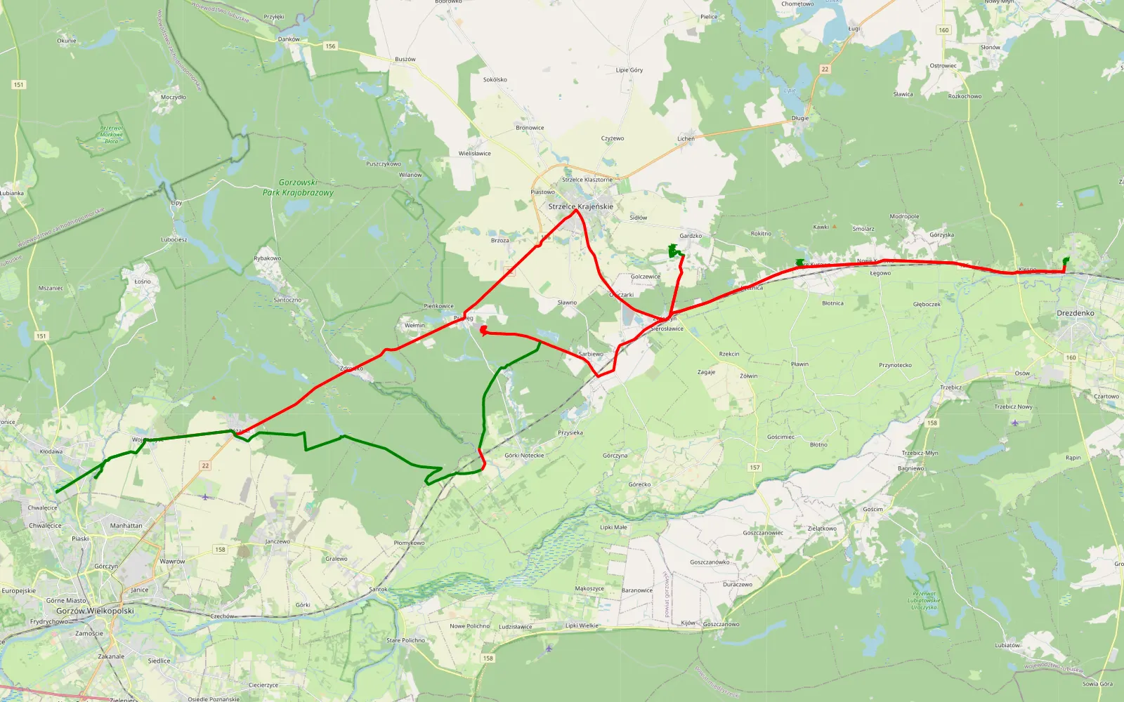 Map of Kłodawa - 109 km offroad trail, Strzelce-Drezdenko County