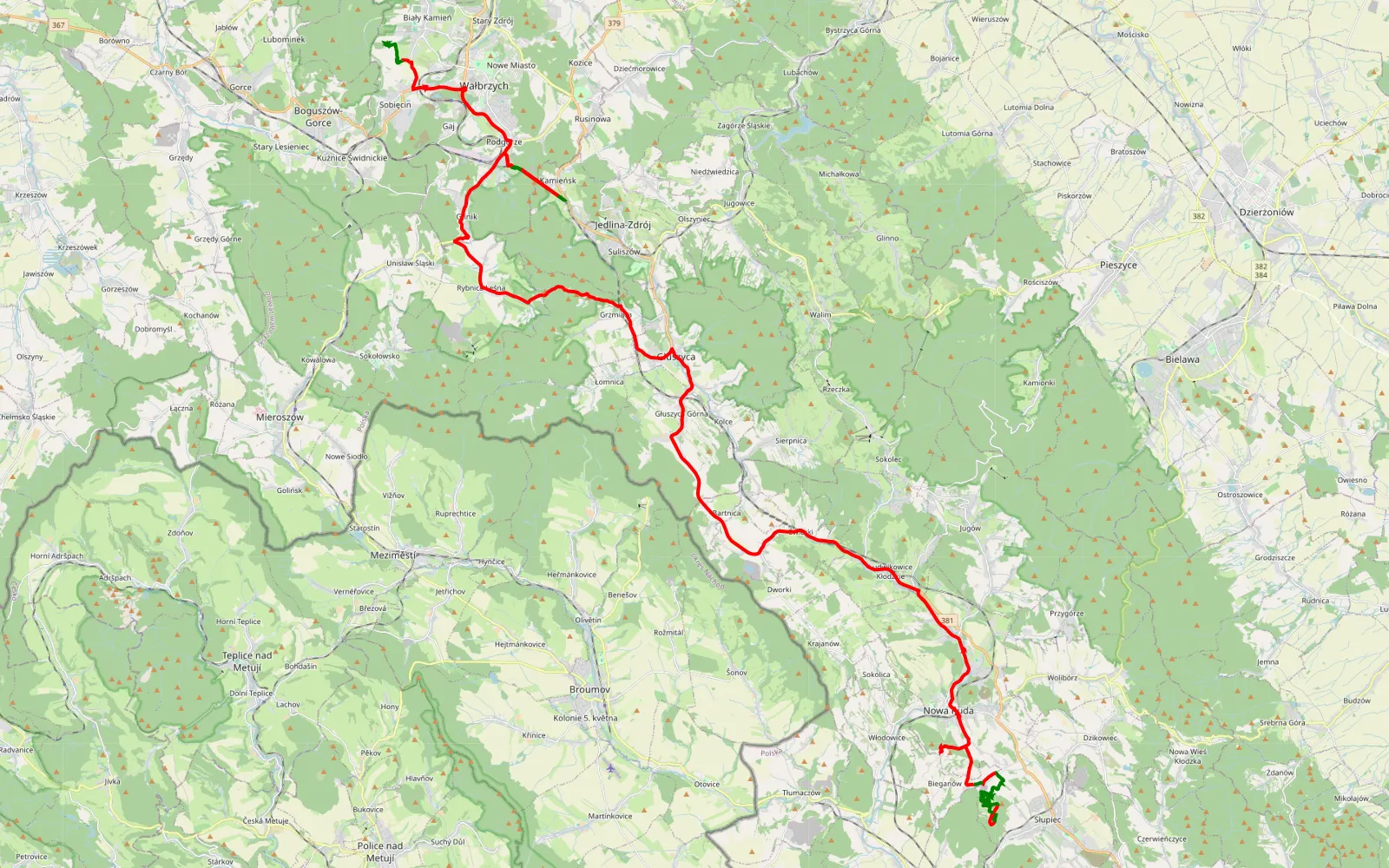 Mapa trasy Słupiec - Biały Kamień - 61.9 km trasy offroad, Powiat Kłodzki