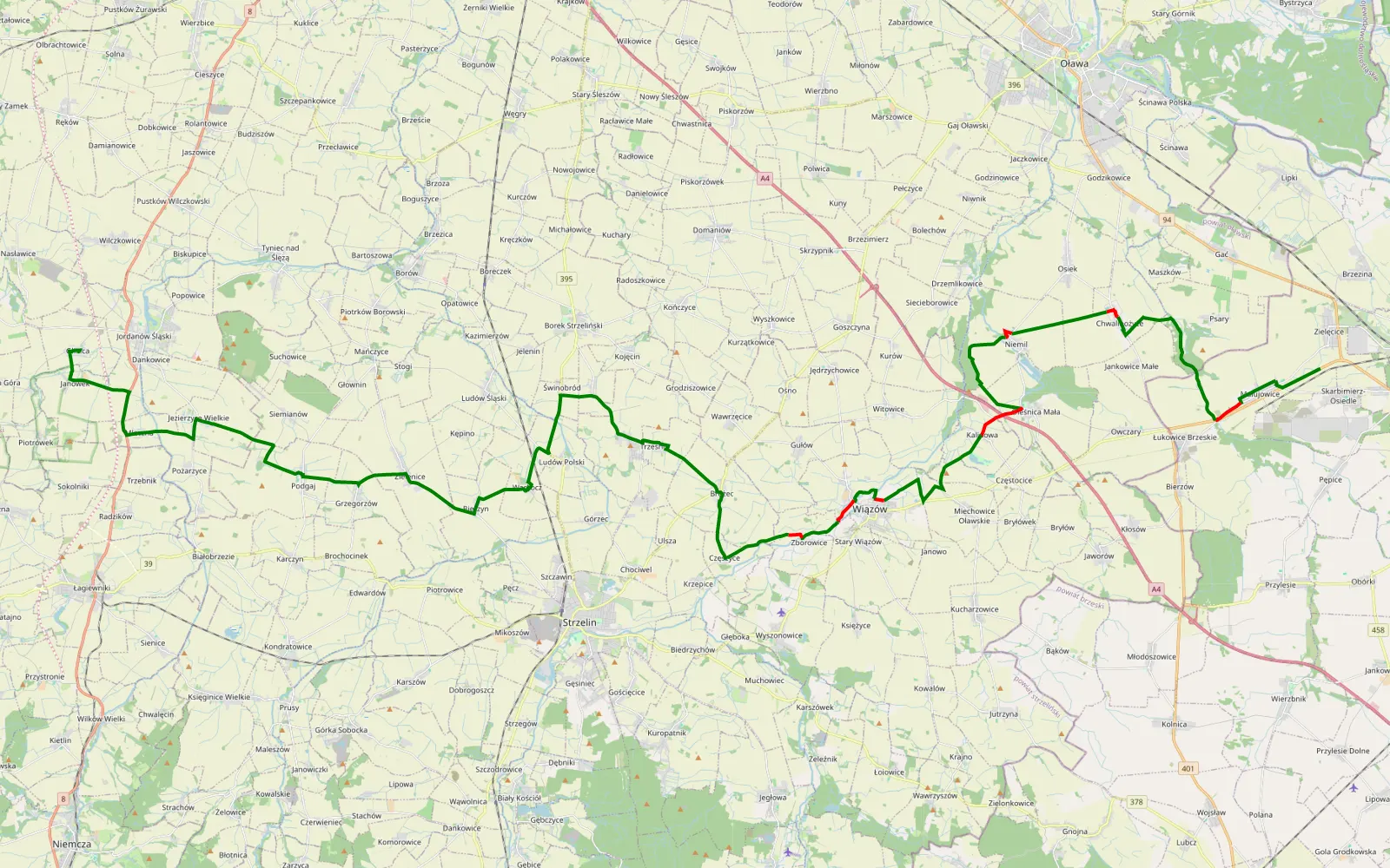 Map of Na Bielawę - 30.5 km offroad trail, Oława County