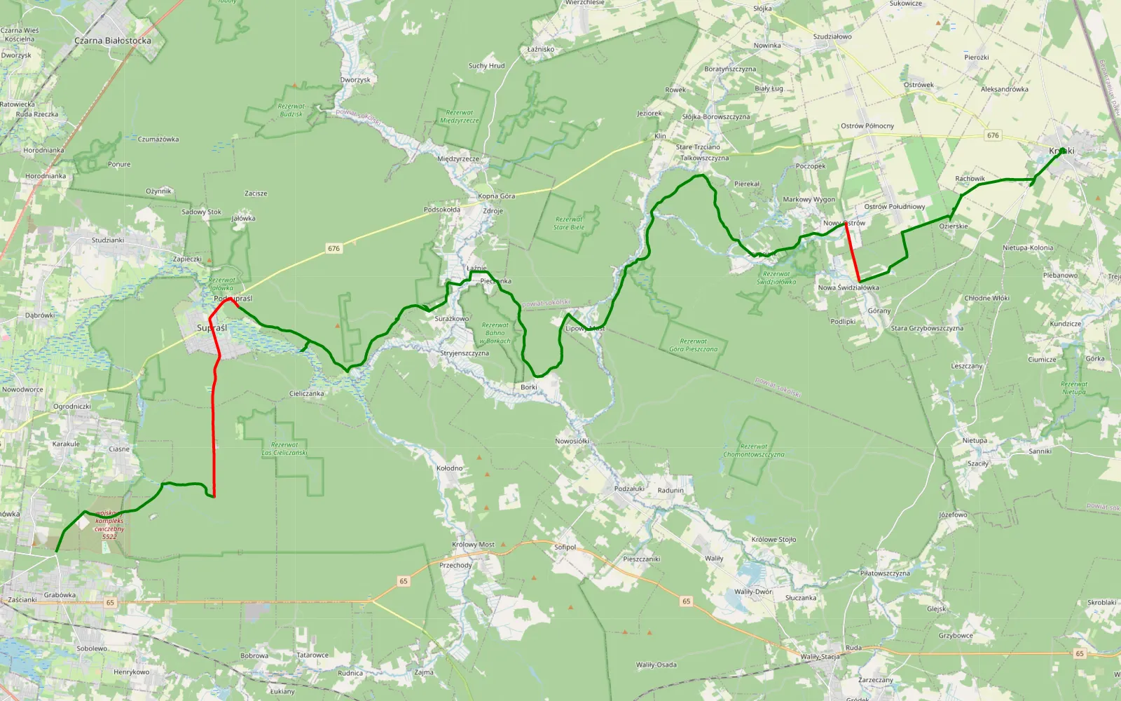 Mapa trasy Krynki - Grabówka - 56.8 km trasy offroad, Powiat Białostocki