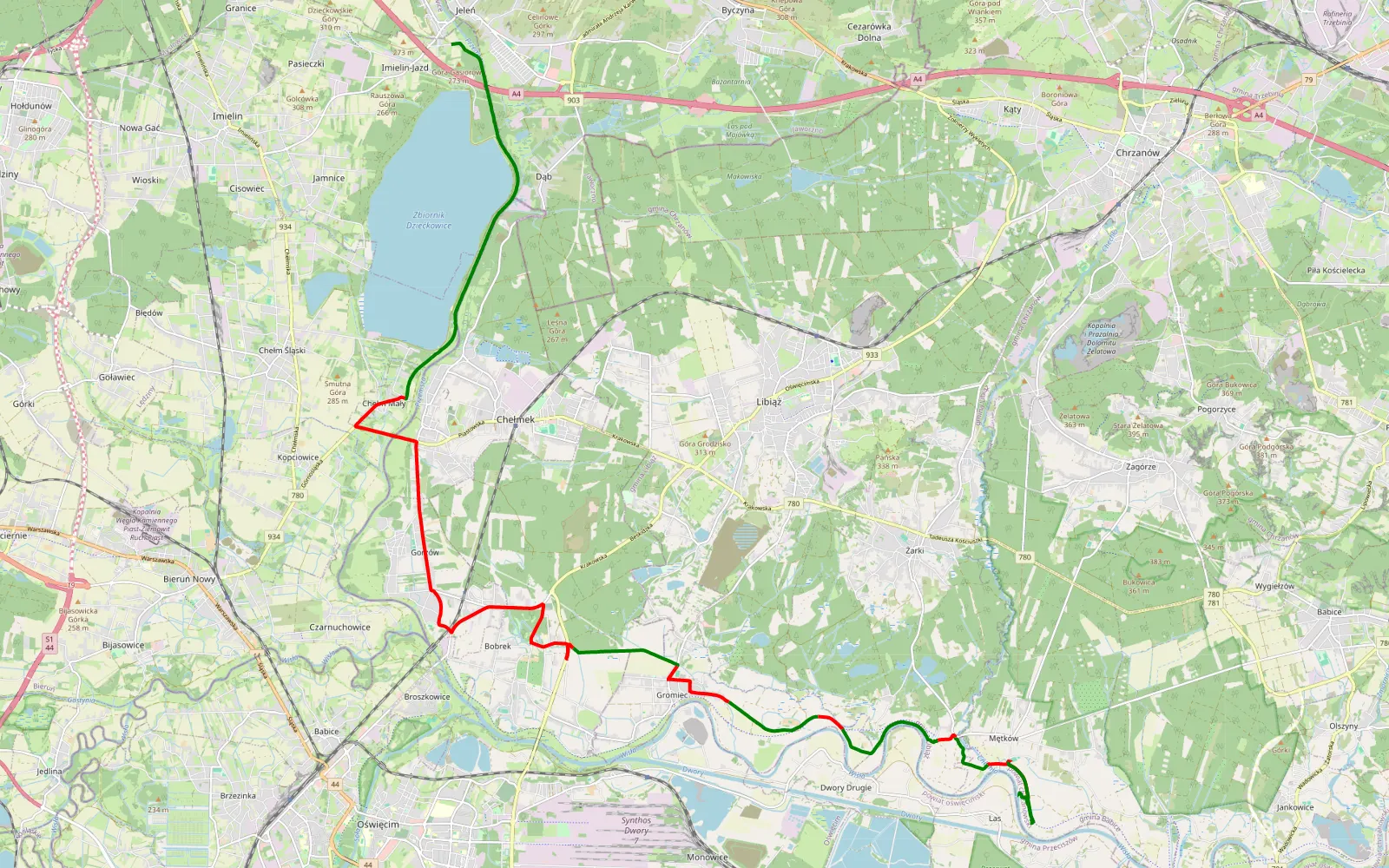 Mapa trasy Jazd-Imielin - Mętków - 28.1 km trasy offroad, Powiat Chrzanowski