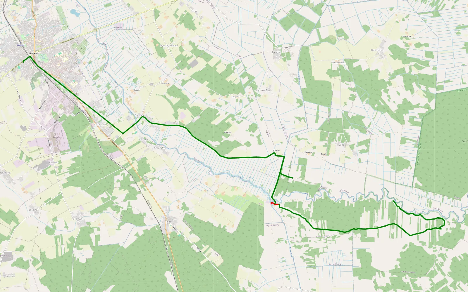 Map of Grajewo - Koty Rybno - 25.4 km offroad trail, Grajewo County