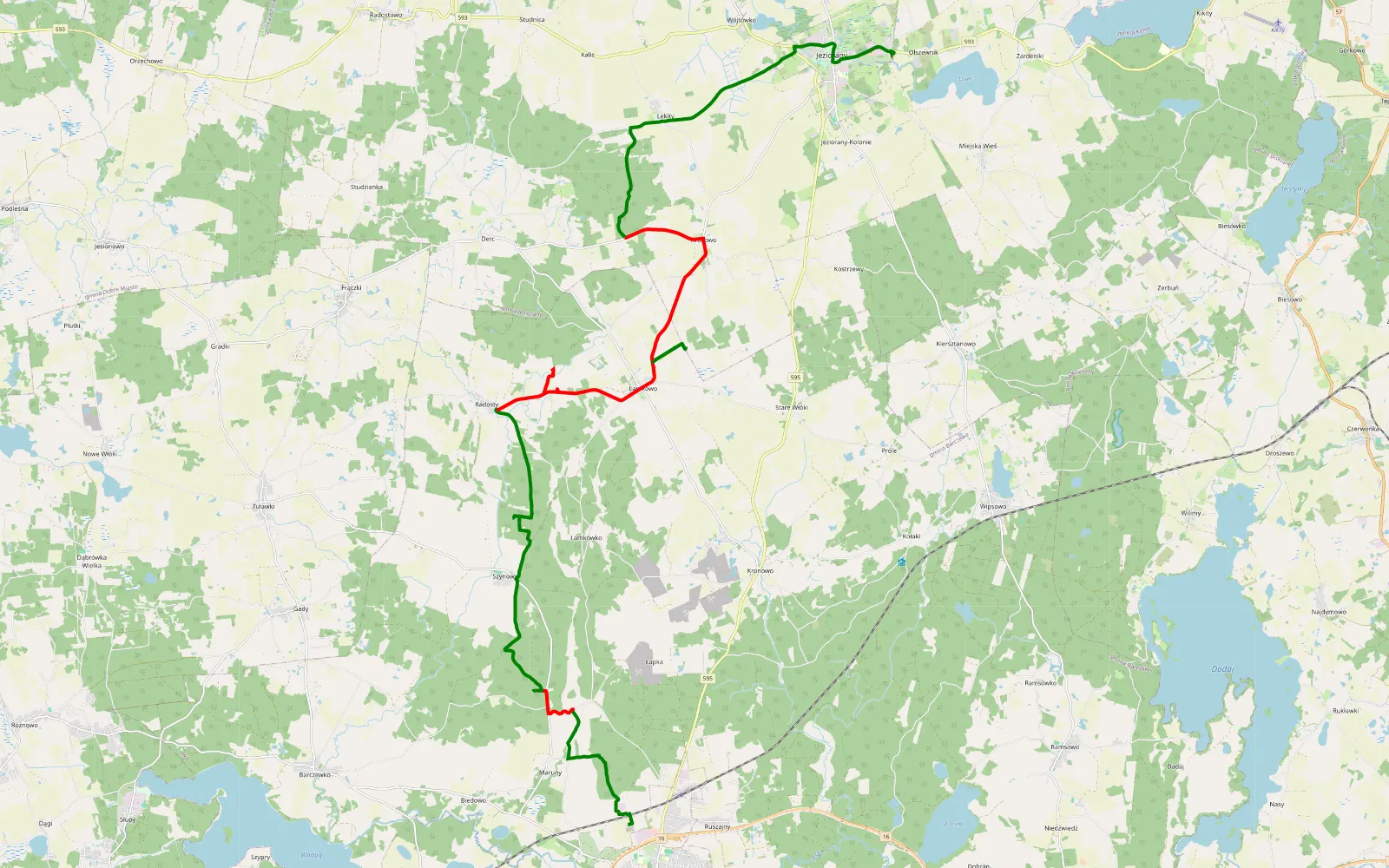 Map of Barczewo - Jeziorany - 28.9 km offroad trail, Olsztyn County
