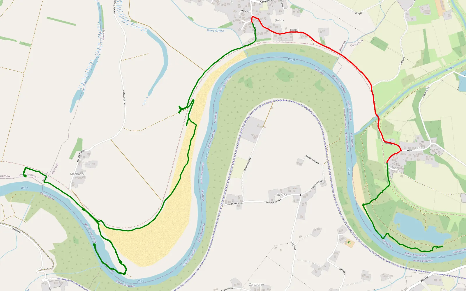 Mapa trasy Kępa - Kłokoczyn - 7.1 km trasy offroad, Powiat Krakowski