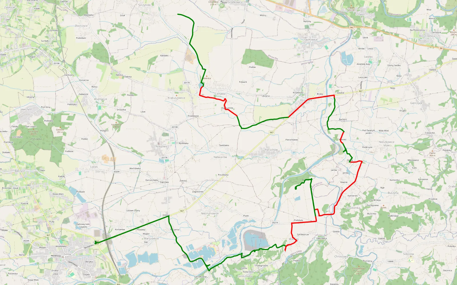 Mapa trasy Szczytniki - Gdów - 20.9 km trasy offroad, Powiat Wielicki