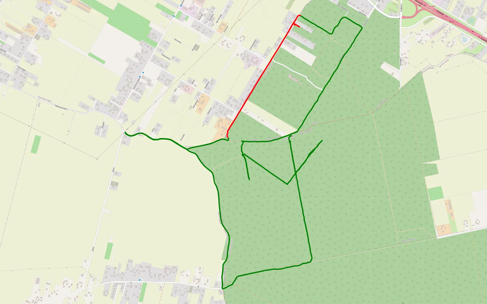 Mapa trasy Kliny - 8.2 km trasy offroad, Powiat Świdnicki
