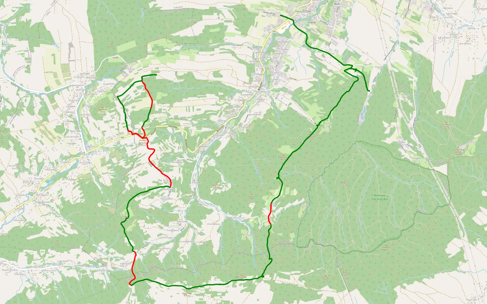 Map of Harbutowice - Palcza - 15.6 km offroad trail, Myślenice County