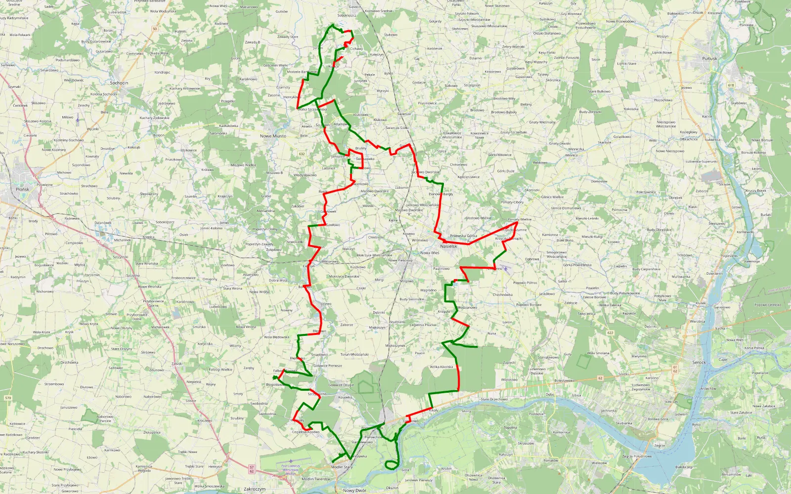 Mapa trasy Nowy Modlin - 131.3 km trasy offroad, Powiat Nowodworski