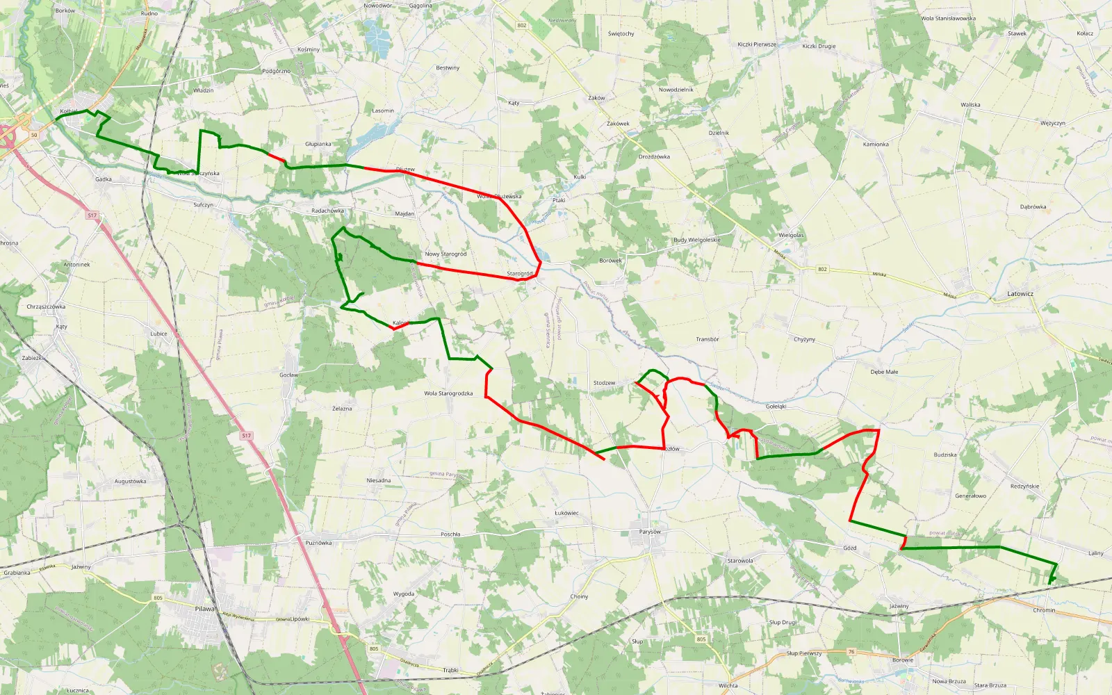 Map of Kołbiel - Chromin - 46.7 km offroad trail, Garwolin County