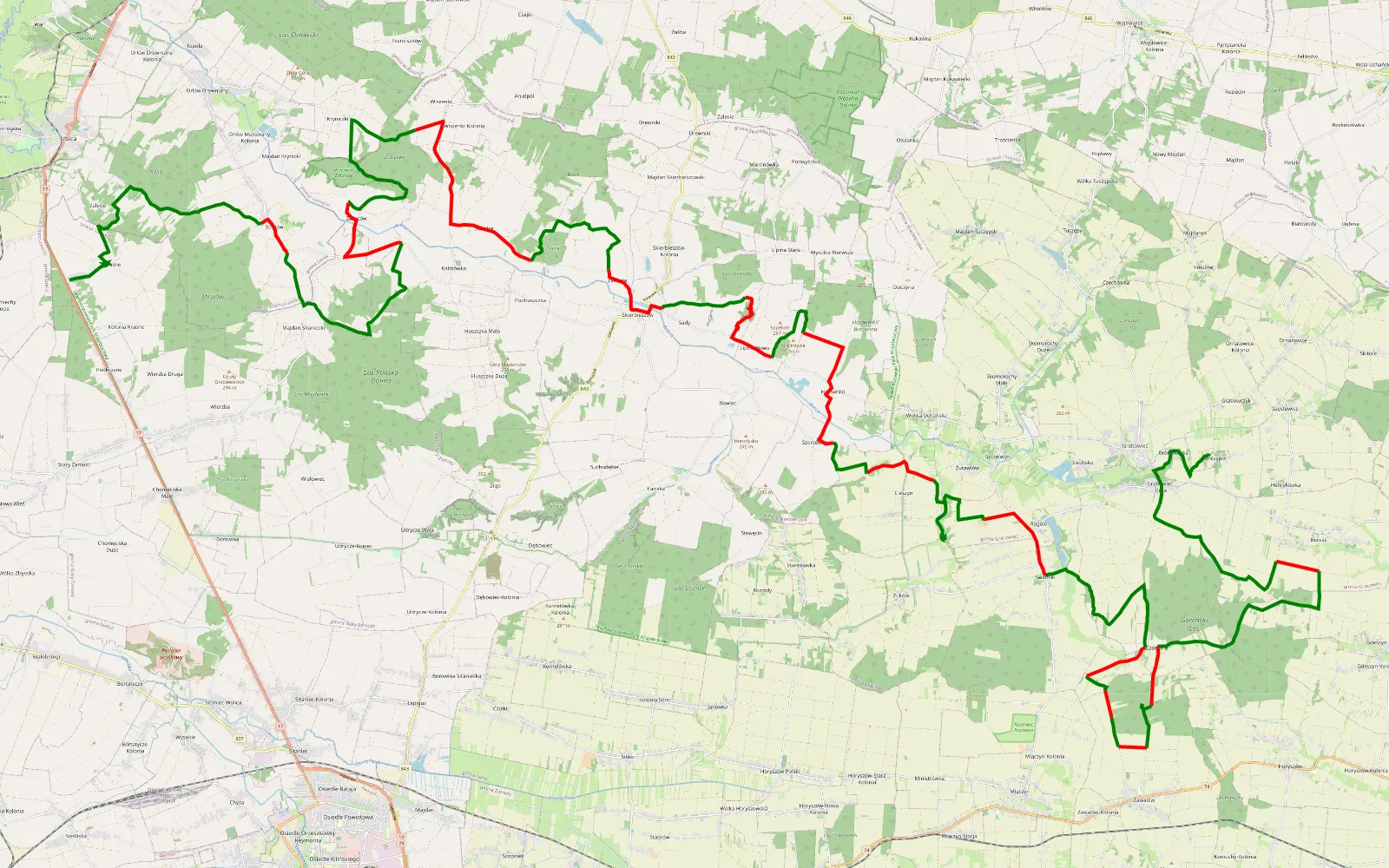 Mapa trasy Danczypol - Krasne - 86.1 km trasy offroad, Powiat Zamojski