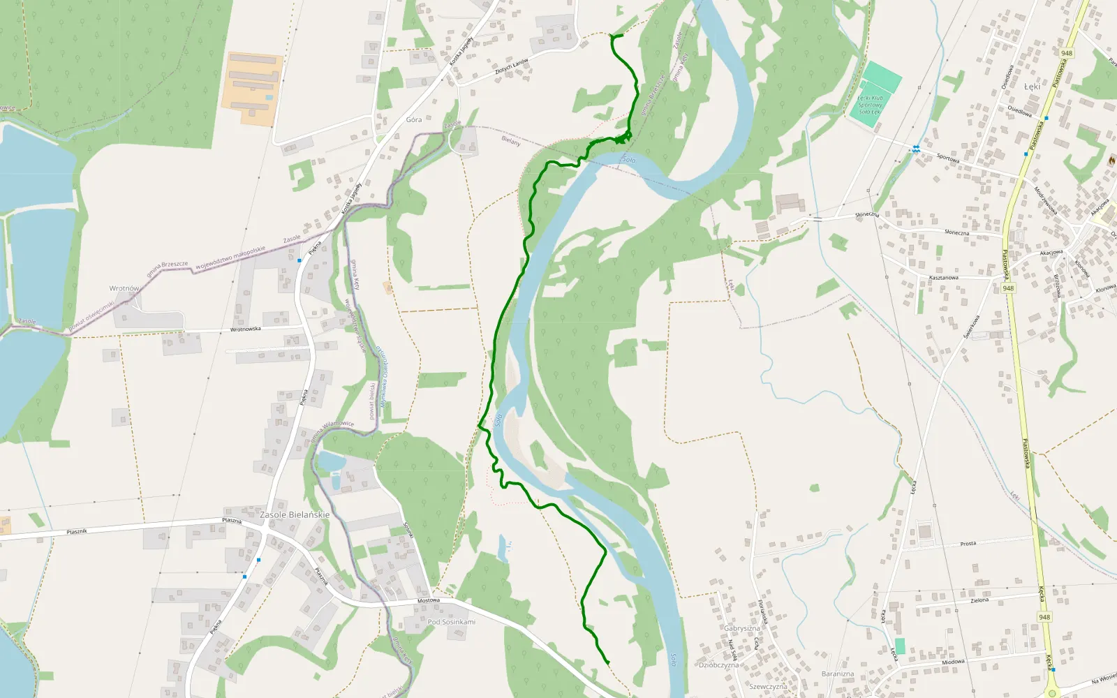 Mapa trasy Bielany - Łęki - 2.6 km trasy offroad, Powiat Oświęcimski