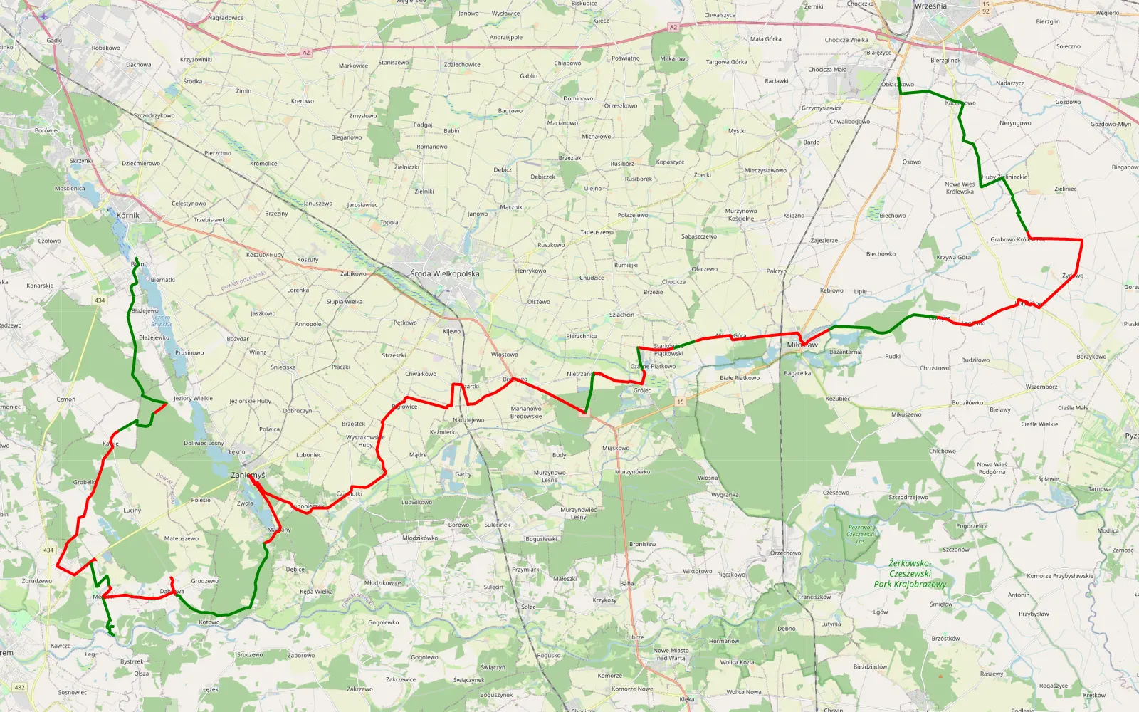Map of Zaniemysl września - 87.6 km offroad trail, Środa Wielkopolska County