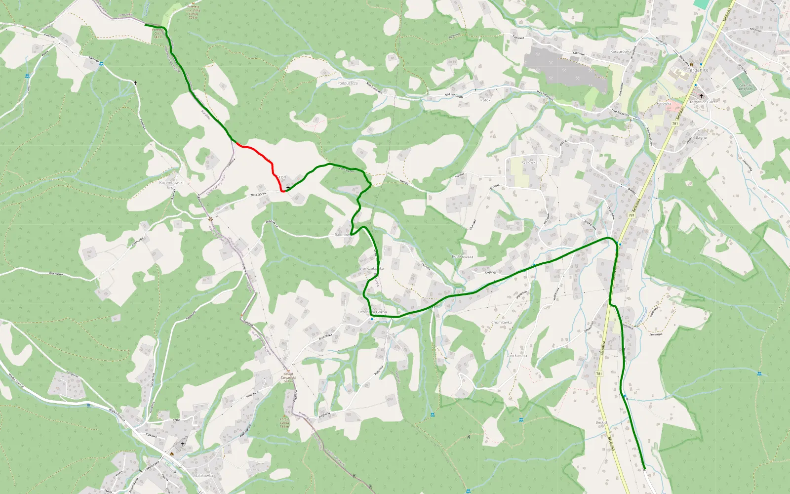 Map of Puszcza - Targanice - 2 km offroad trail, Wadowice County