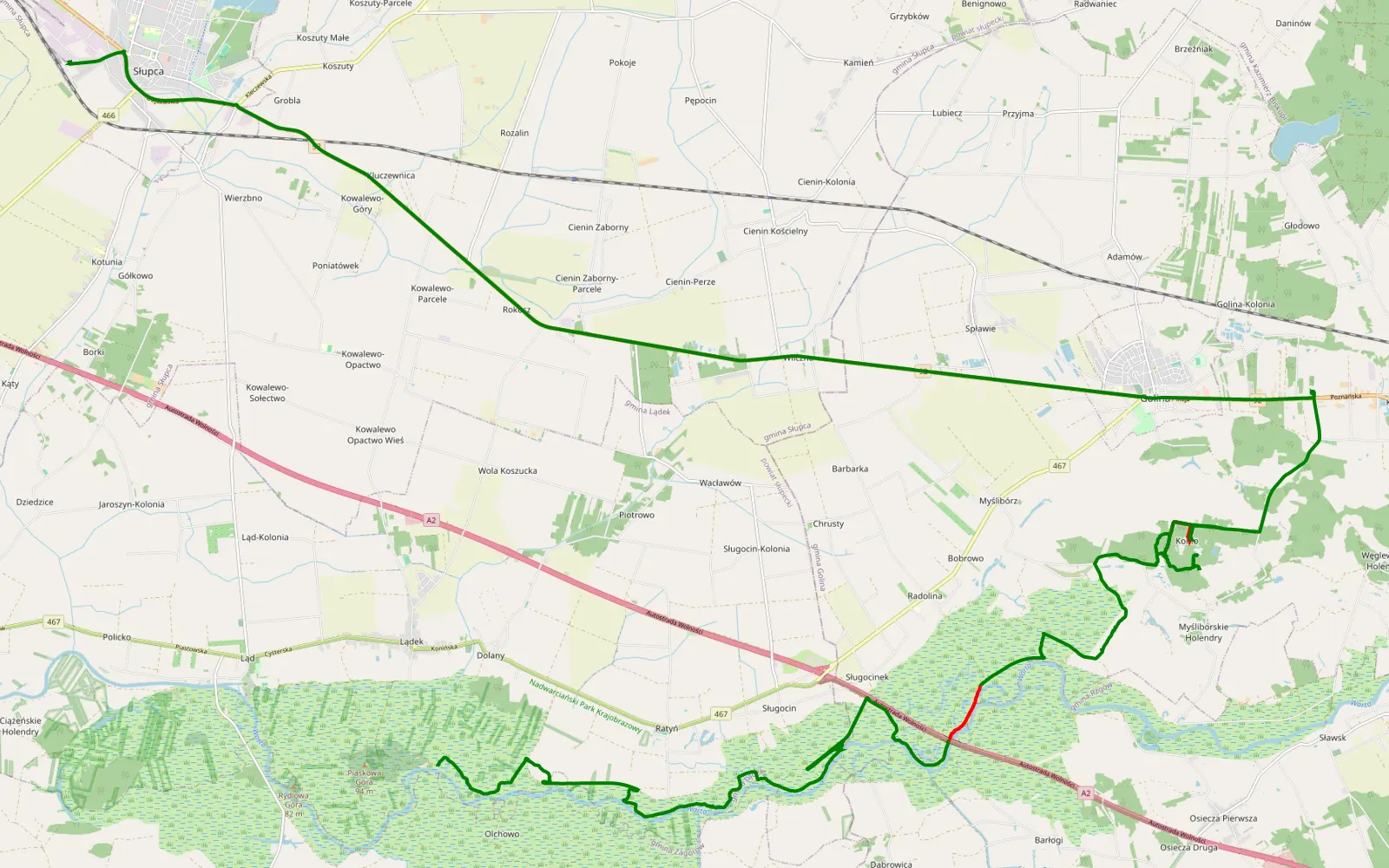Mapa trasy Lądek - Słupca - 24.7 km trasy offroad, Powiat Koniński