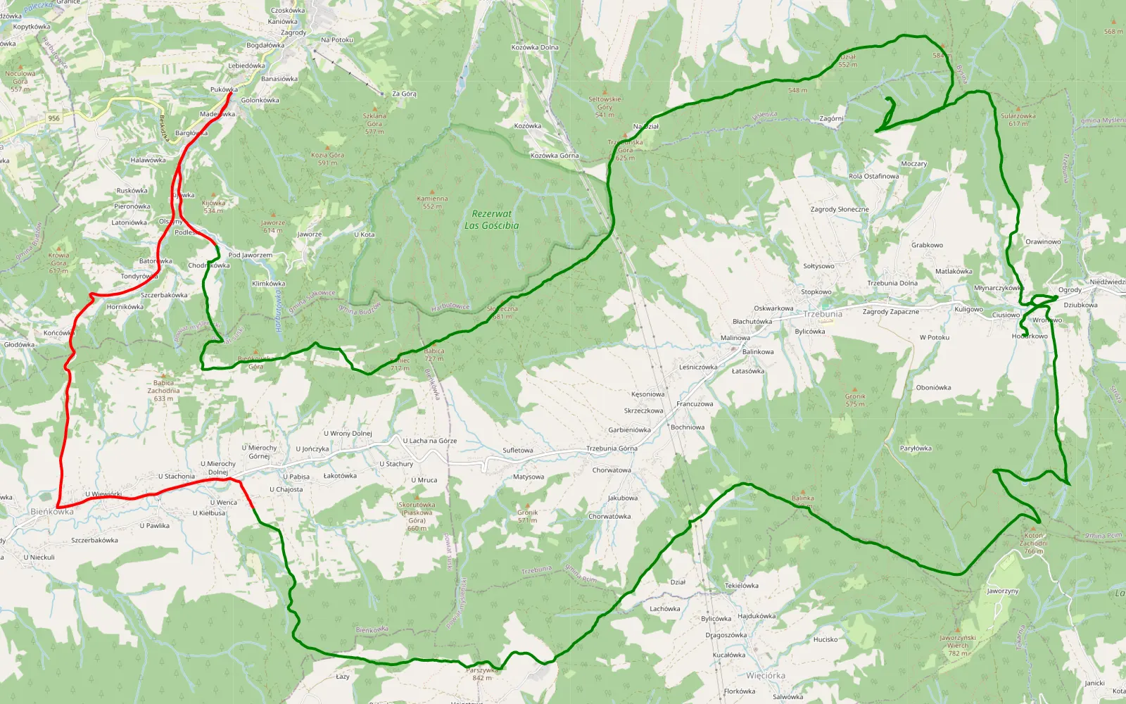 Mapa trasy Quad - 36.9 km trasy offroad, Powiat Myślenicki