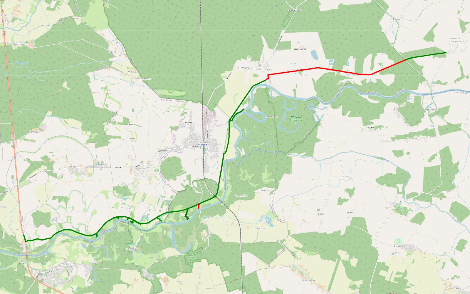 Map of Krzykosy - Nowa Wieś Podgórna - 23.6 km offroad trail, Września County
