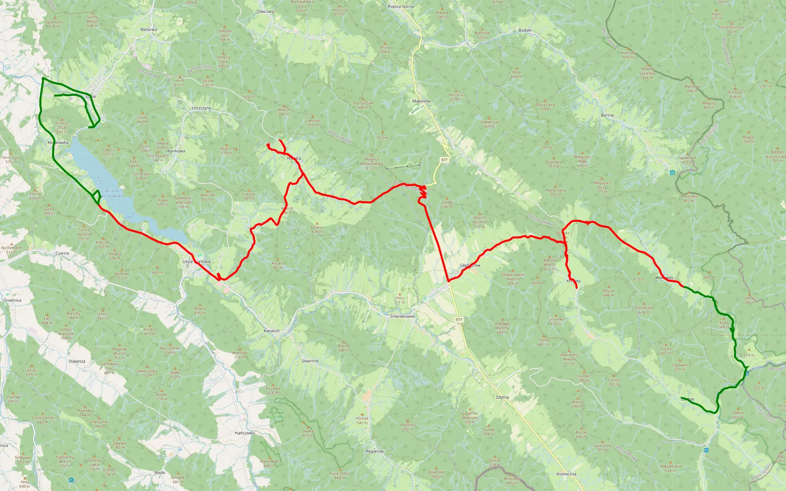 Map of Czarne - Sandeczka - 47.4 km offroad trail, Gorlice County