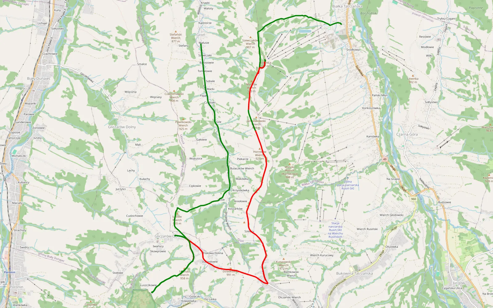 Map of Gory - 13.7 km offroad trail, Tatra County
