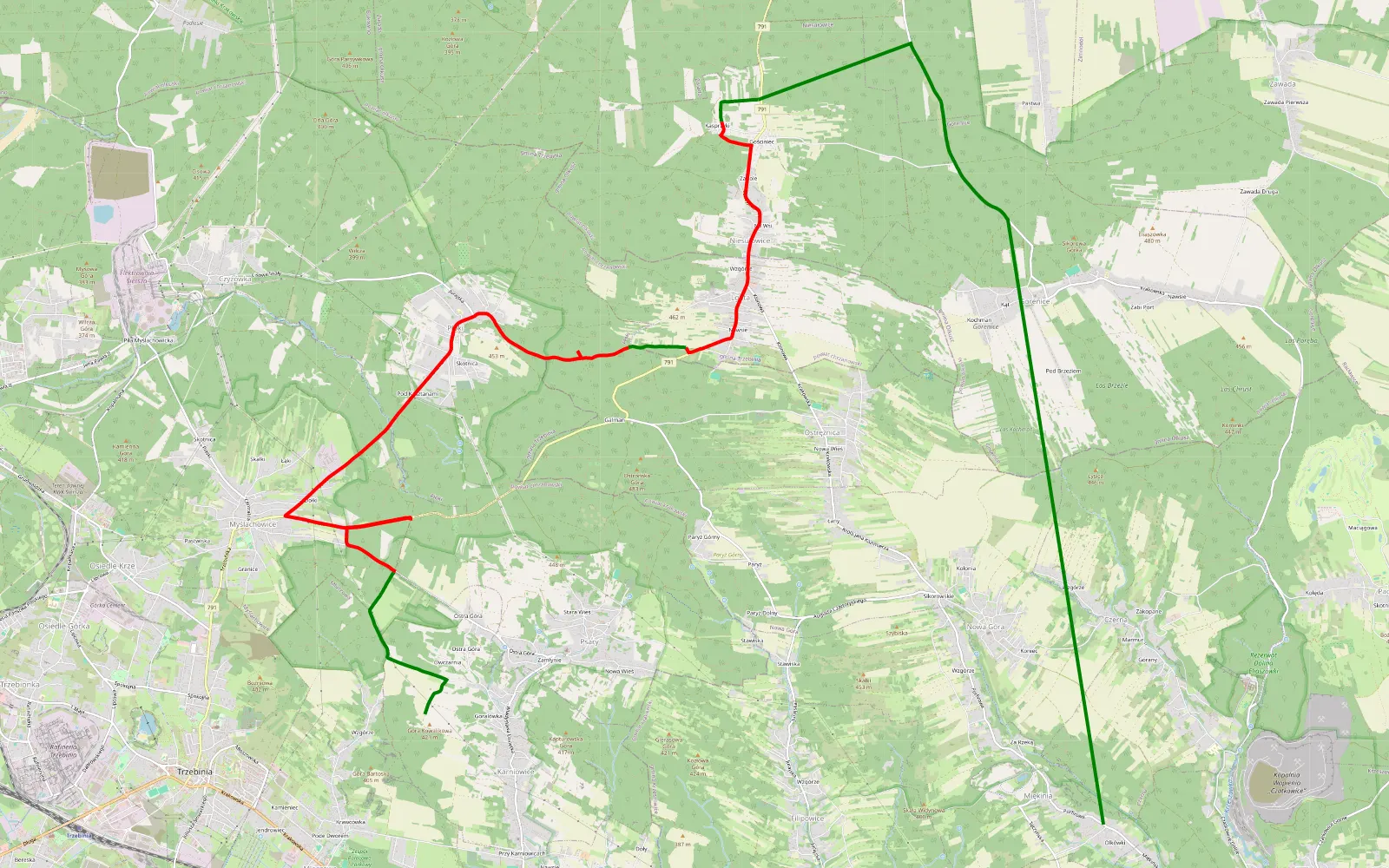 Map of Olchówki - Karniowice - 15 km offroad trail, Chrzanów County