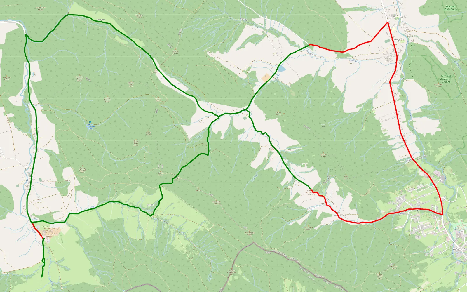 Map of Izby Night Drive - 25.3 km offroad trail, Gorlice County