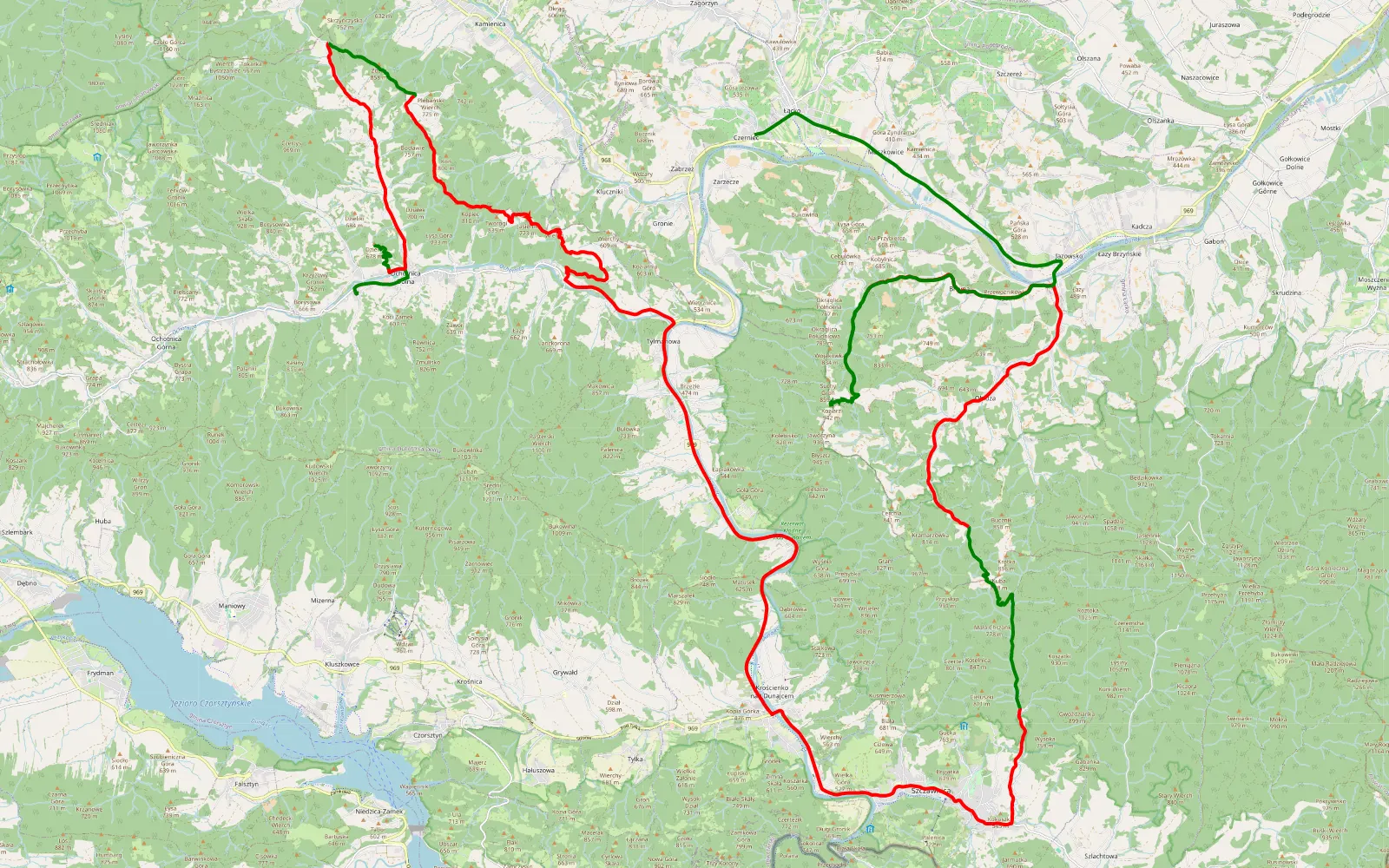 Map of Ochotnica Dolna - Łącko - 65.5 km offroad trail, Nowy Targ County