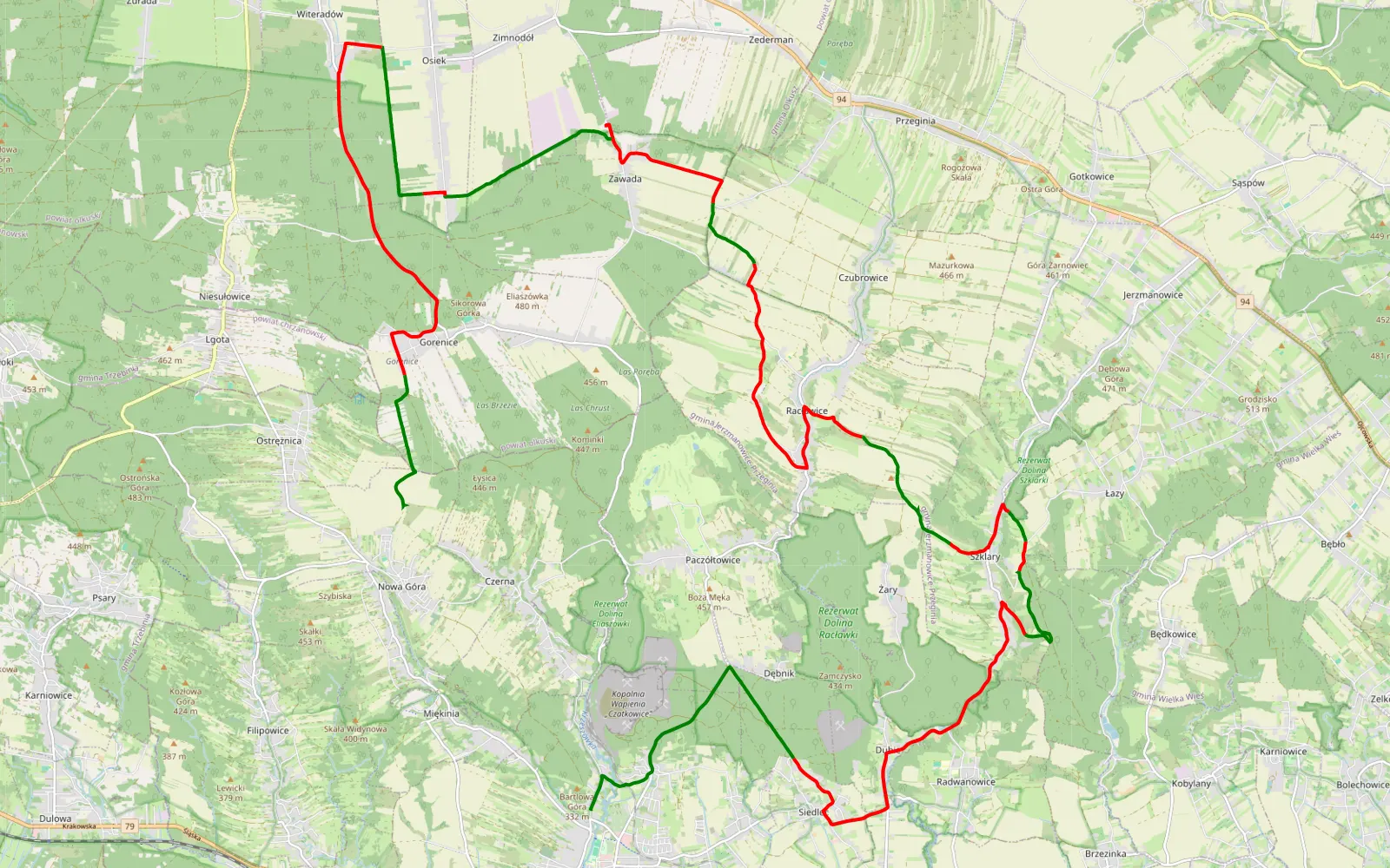 Mapa trasy Krzeszowice - Nowa Góra - 39 km trasy offroad, Powiat Krakowski