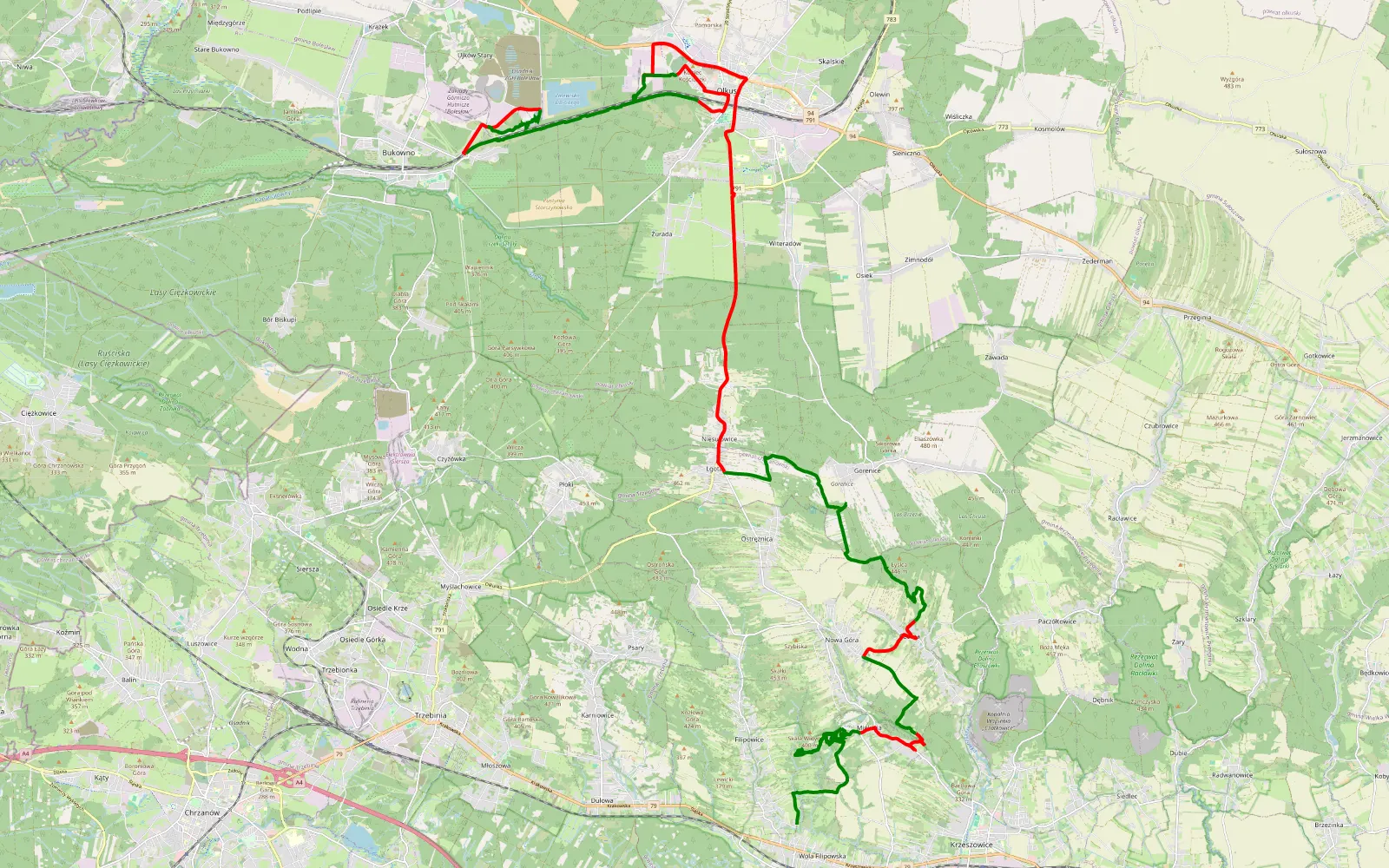 Map of Safari - 52.8 km offroad trail, Olkusz County