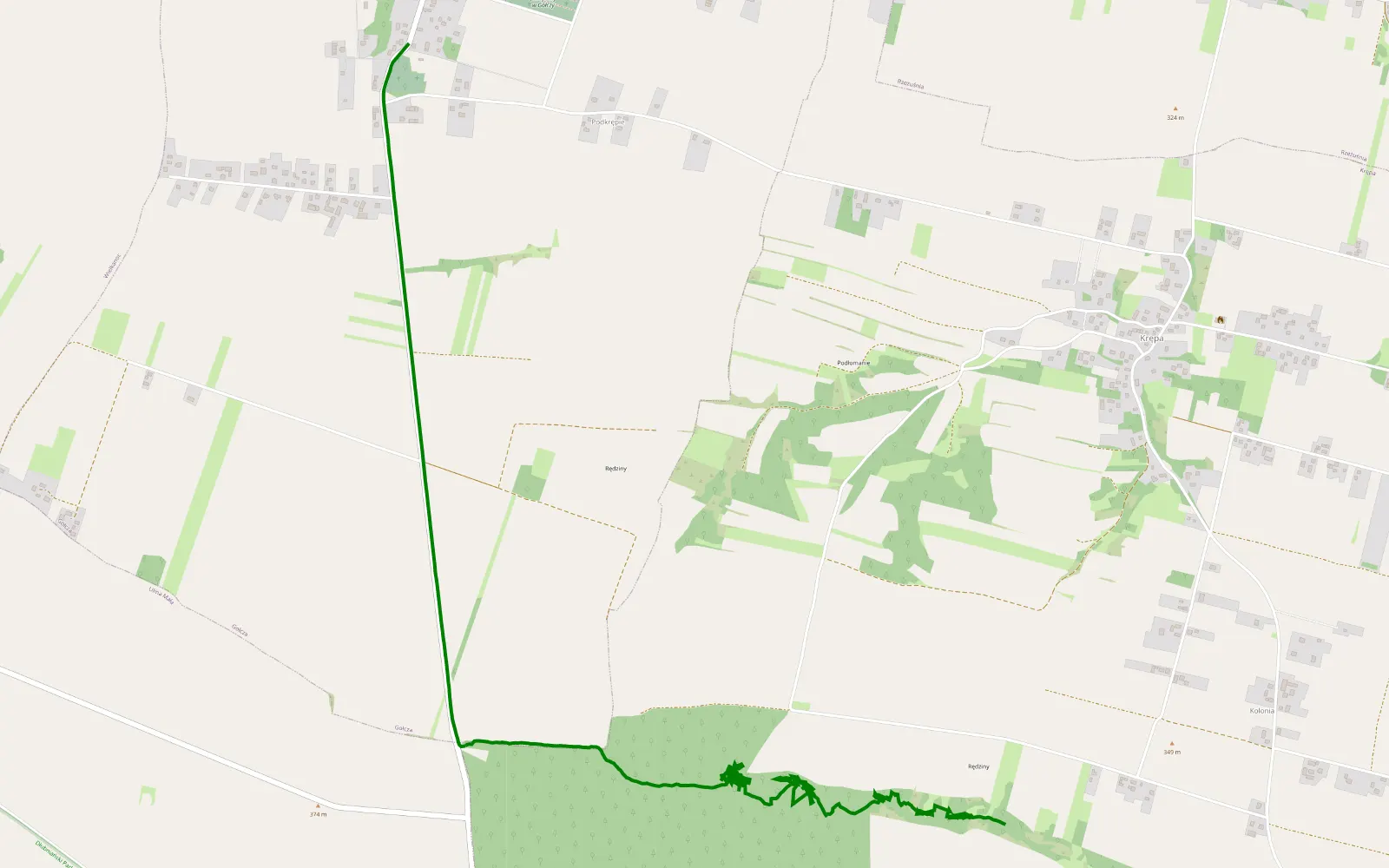 Mapa trasy Kolonia Krępa - Gołcza - 4.4 km trasy offroad, Powiat Miechowski