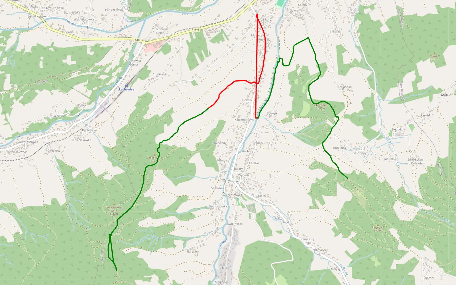 Mapa trasy Hzjs - 9.5 km trasy offroad, Powiat Suski