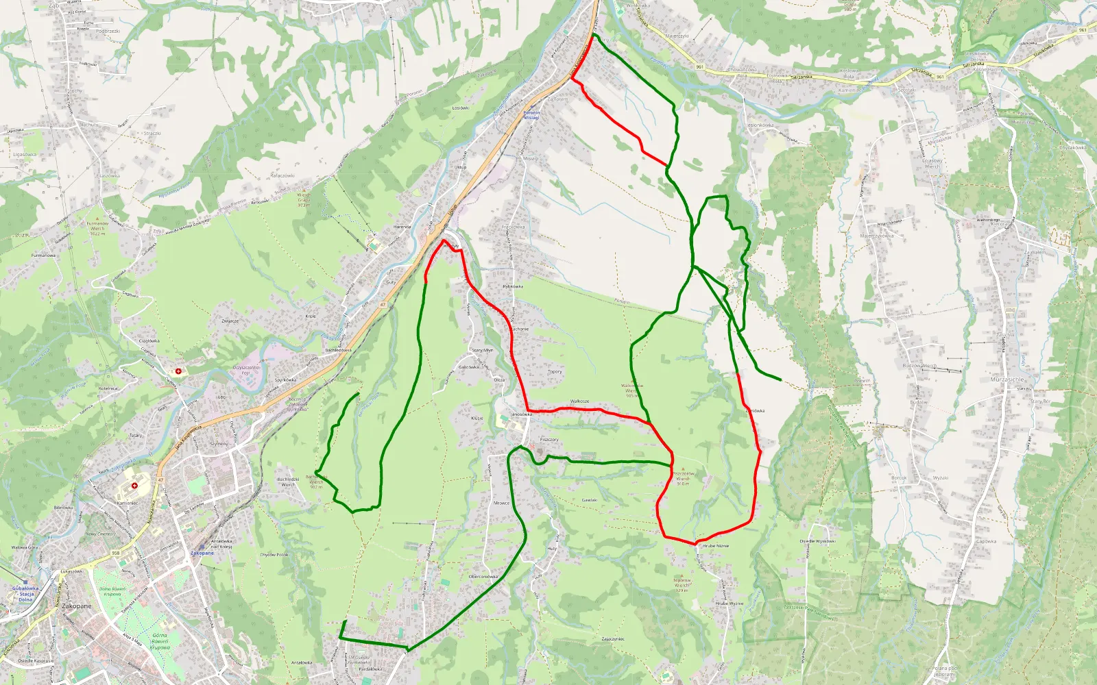 Map of Bystre - Olcza - 18.4 km offroad trail, Tatra County