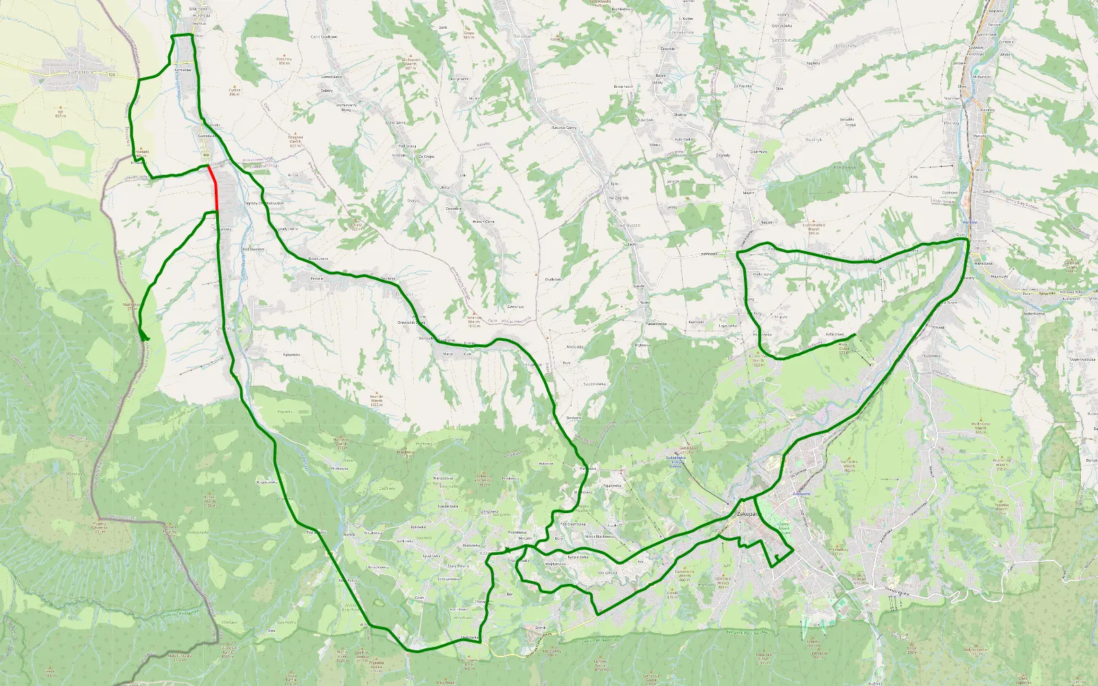 Map of Suche - Zakopane - 10.2 km offroad trail, Tatra County