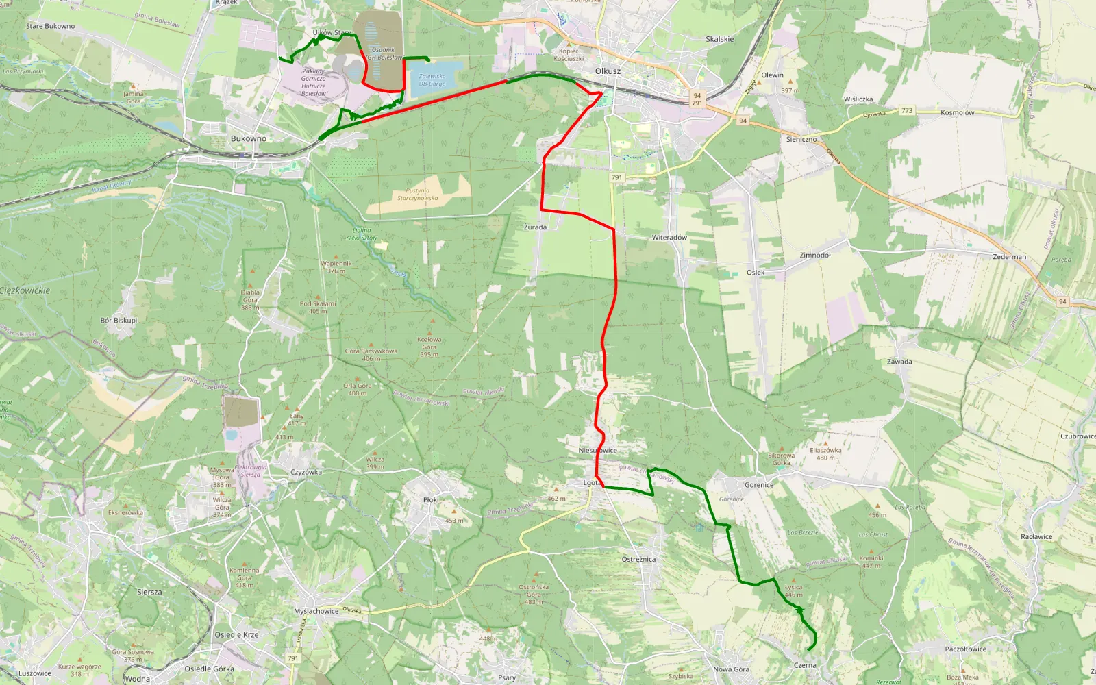 Map of Z Bychem u Polany - 33.6 km offroad trail, Olkusz County