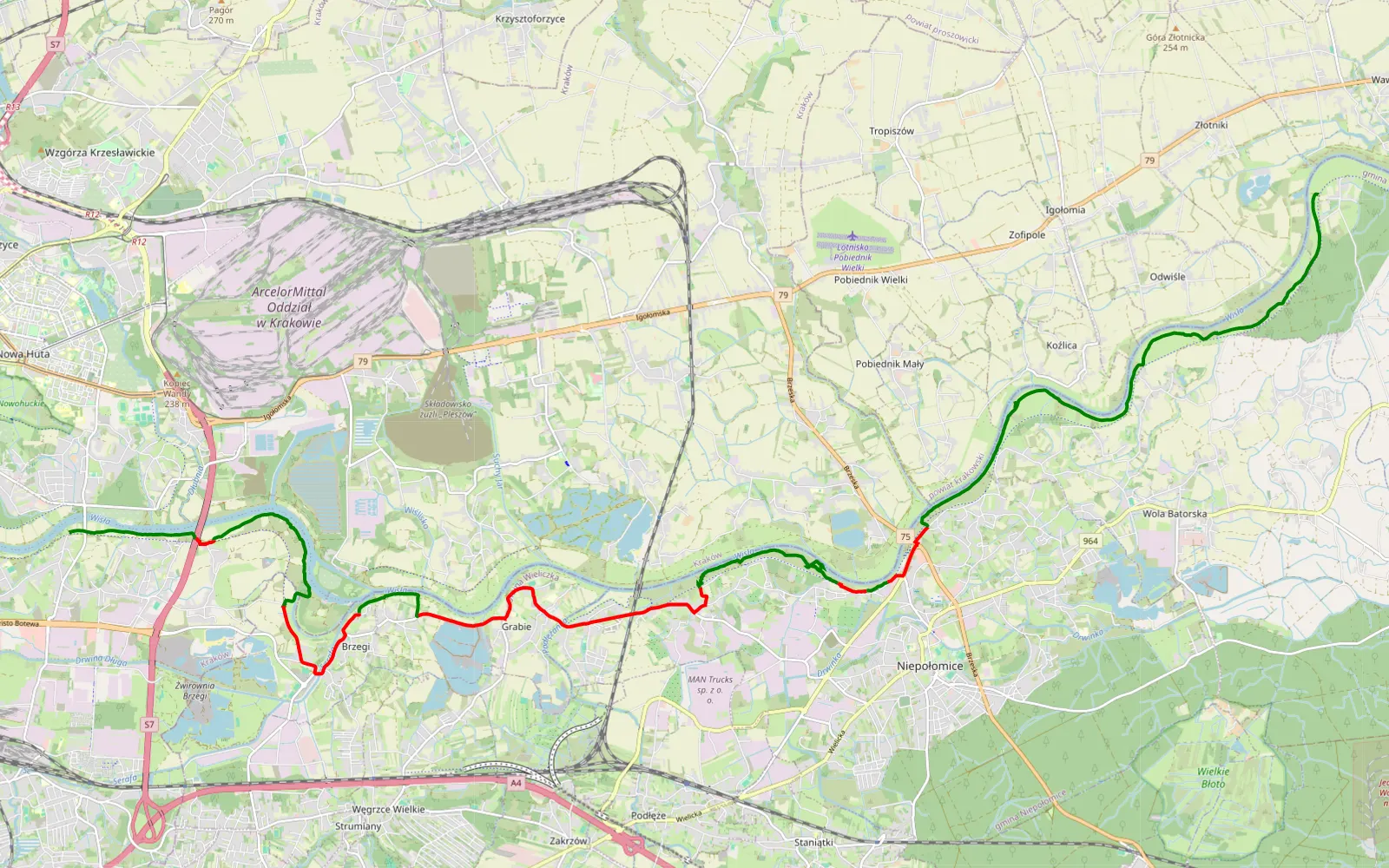 Map of Rybitwy - Łaznia - 28.2 km offroad trail, Wieliczka County