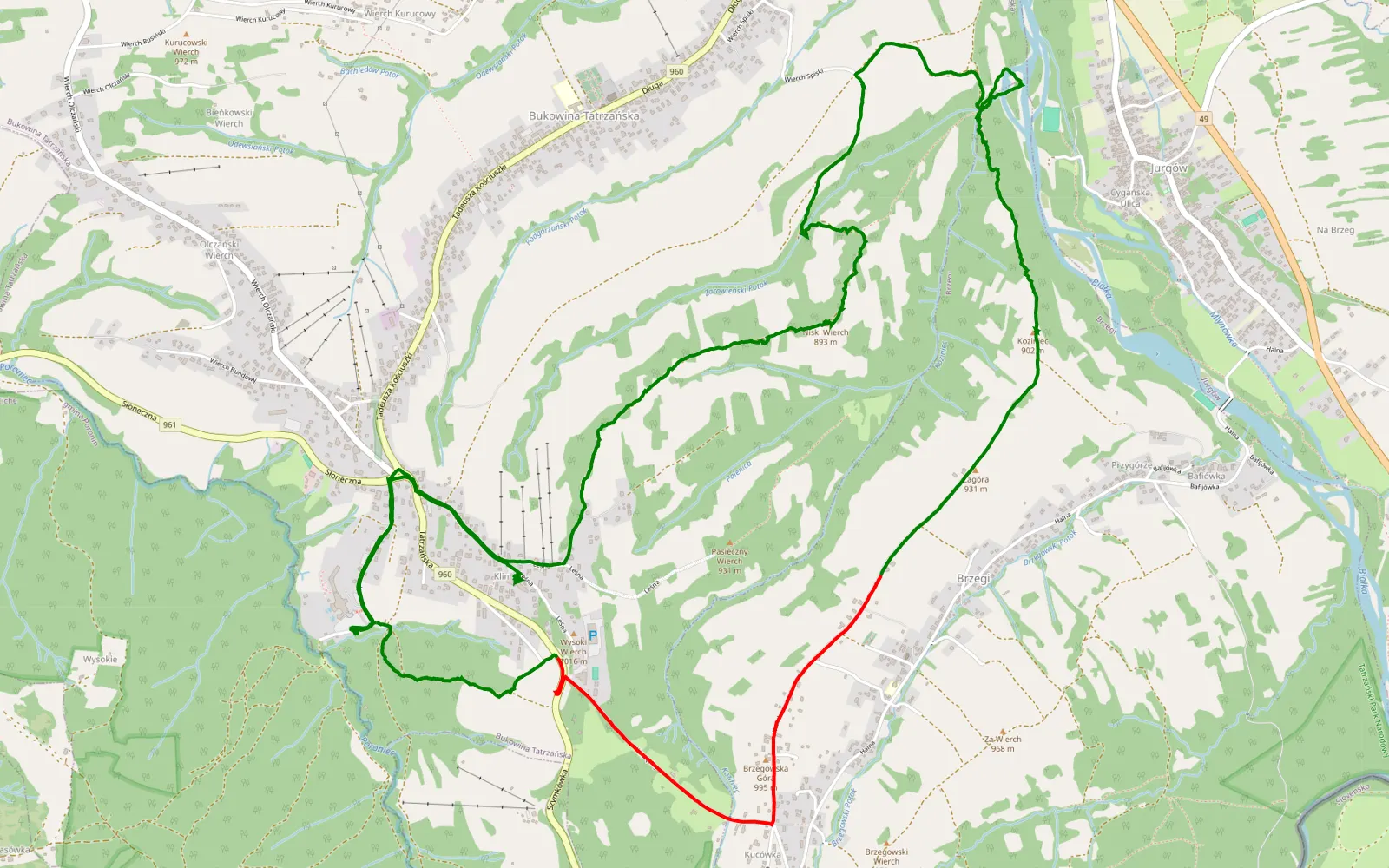 Map of Bukowina ta - 10.2 km offroad trail, Tatra County
