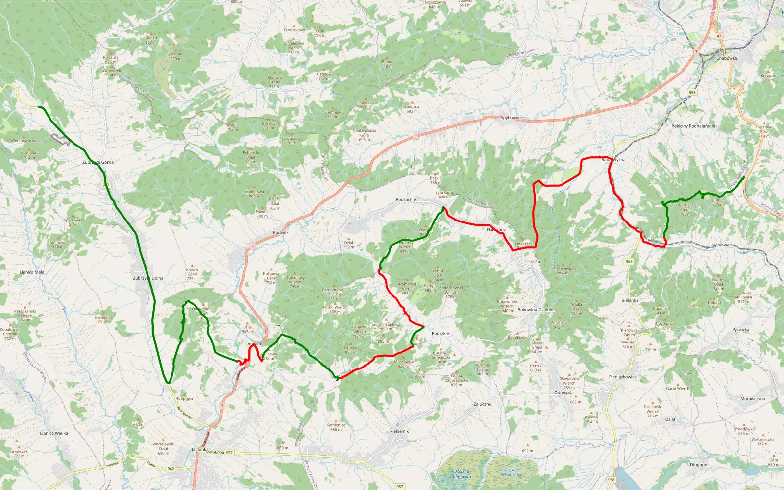 Mapa trasy Ohłypów - Rokiciny - 39.4 km trasy offroad, Powiat Nowotarski