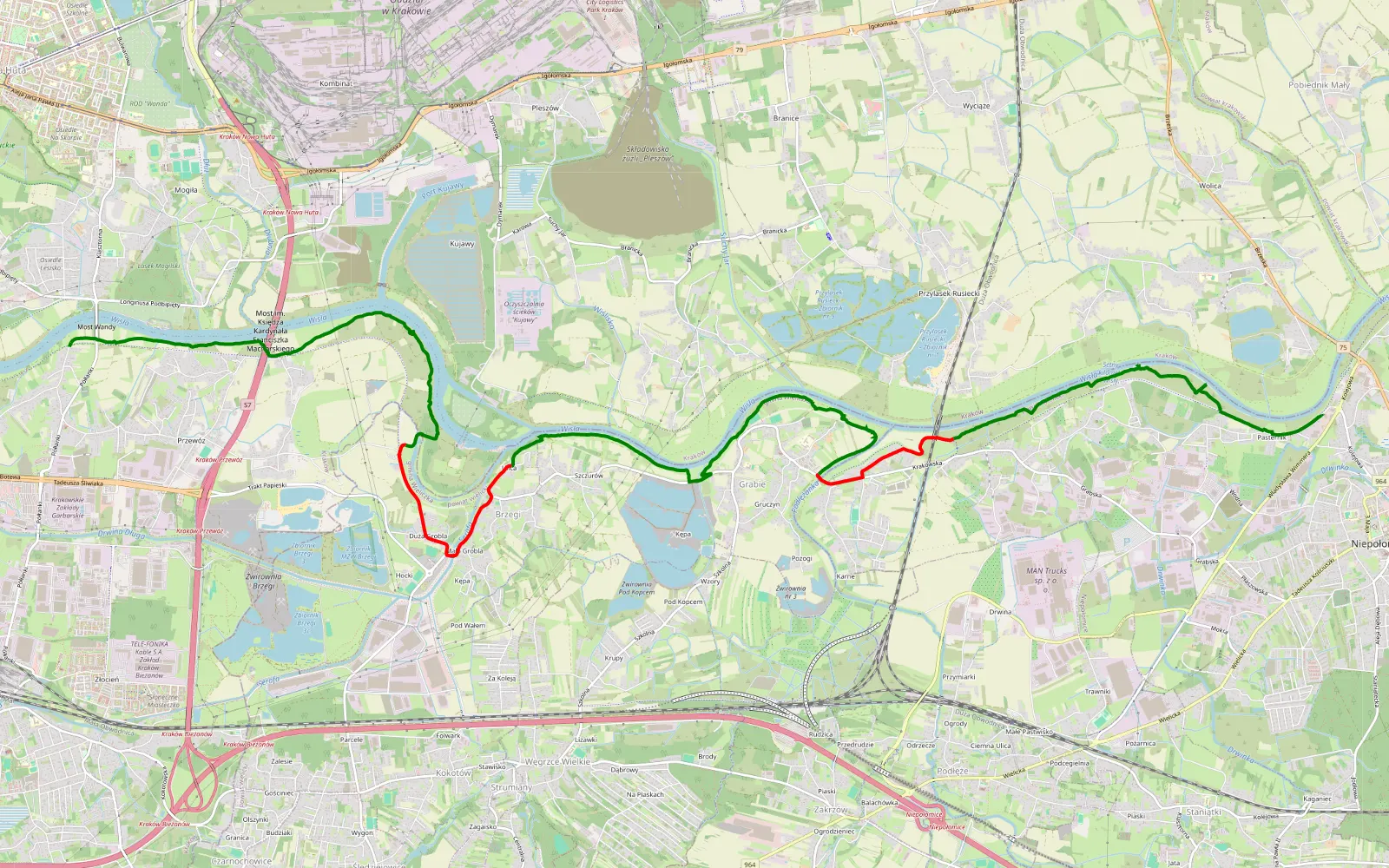 Mapa trasy Las Kościelnicki - Rybitwy - 17.7 km trasy offroad, Powiat Wielicki