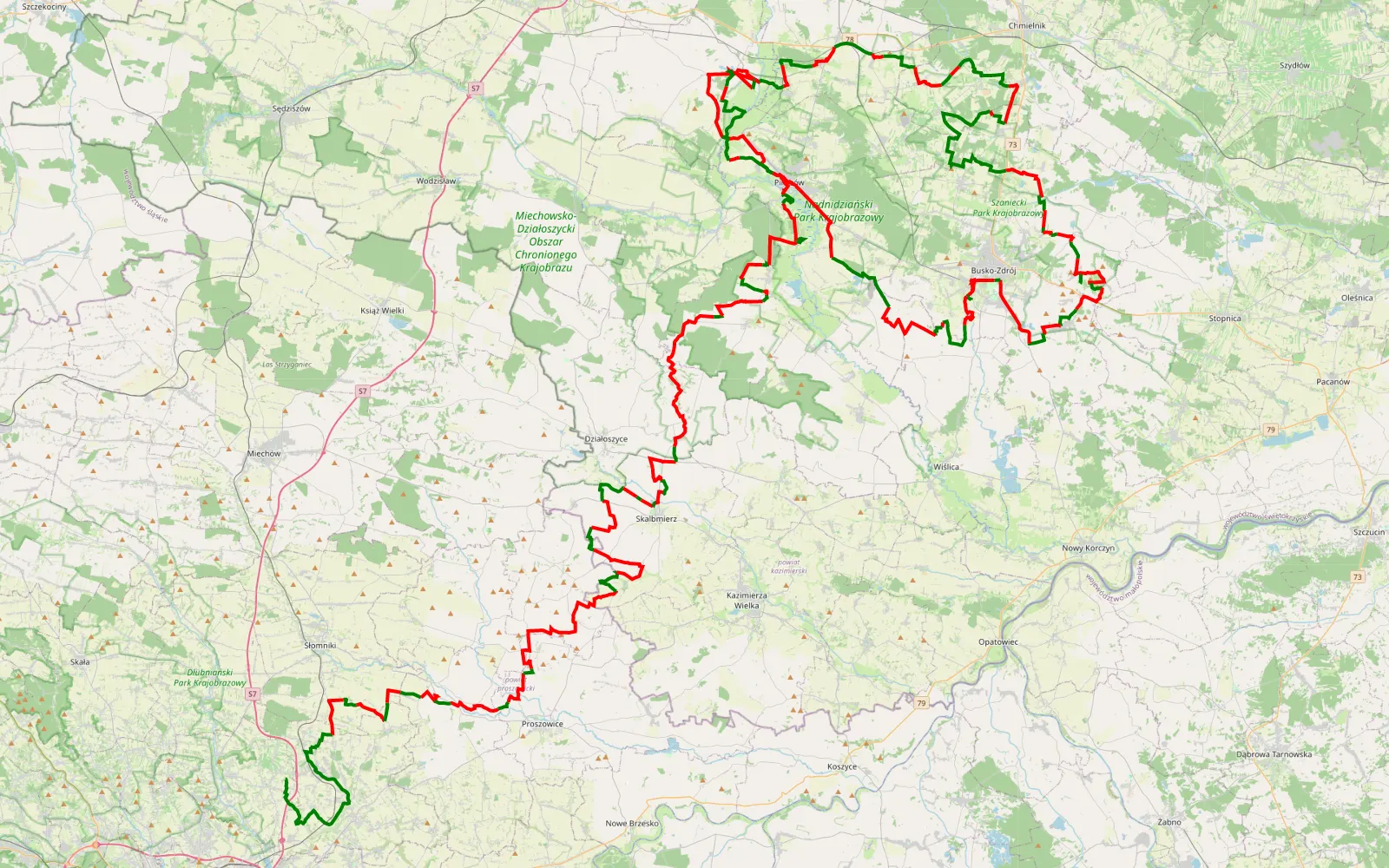 Map of Wycieczka piesza - 243.3 km offroad trail, Pińczów County