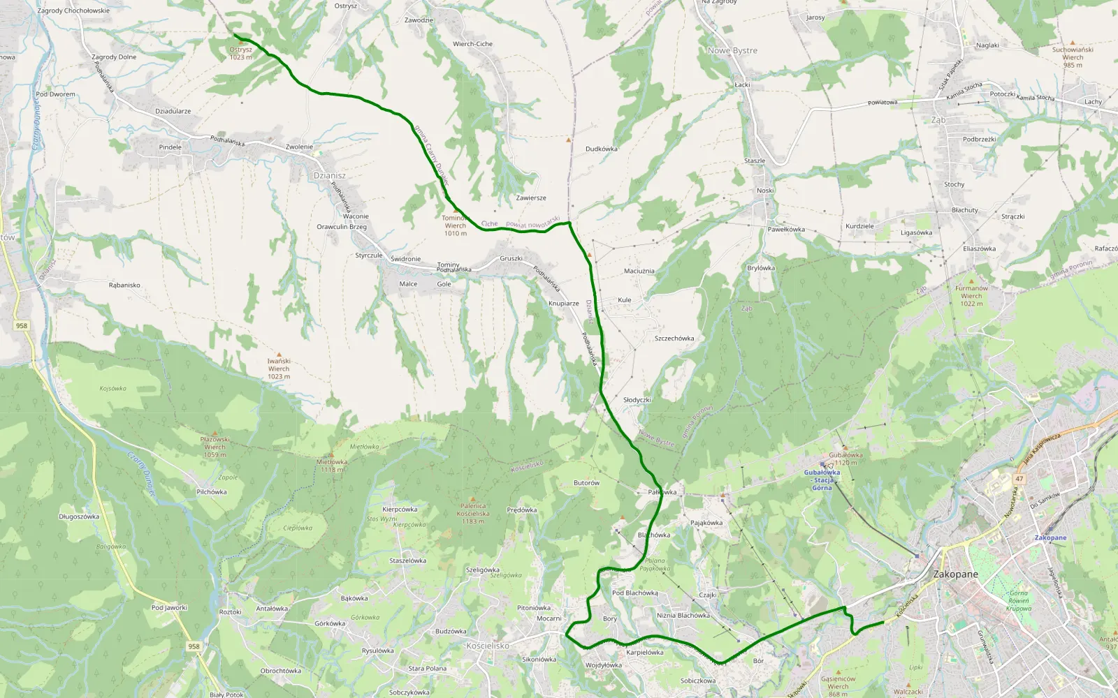 Map of Zakopane - Dzianisz - 3.8 km offroad trail, Nowy Targ County