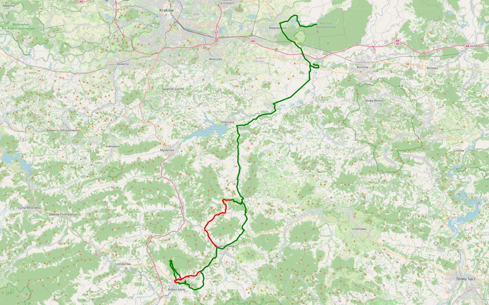 Mapa trasy Przenosza - Ulesie - 44.6 km trasy offroad, Powiat Nowotarski