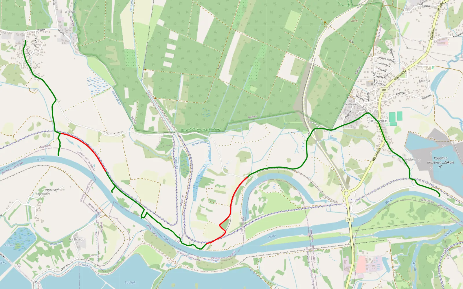 Mapa trasy Smolice - Metków Mały - 5.3 km trasy offroad, Powiat Chrzanowski