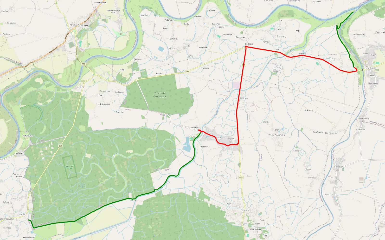 Map of Jaksice - Chobot - 18.8 km offroad trail, Bochnia County
